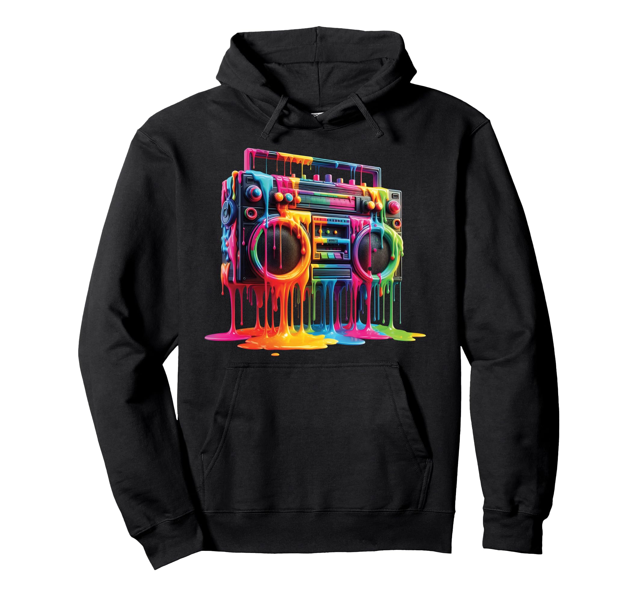 Dripping Paint Boombox Old School Hoodie - Fun Novelty Design for Adults - T-Shirt, Sweatshirt, Hoodie