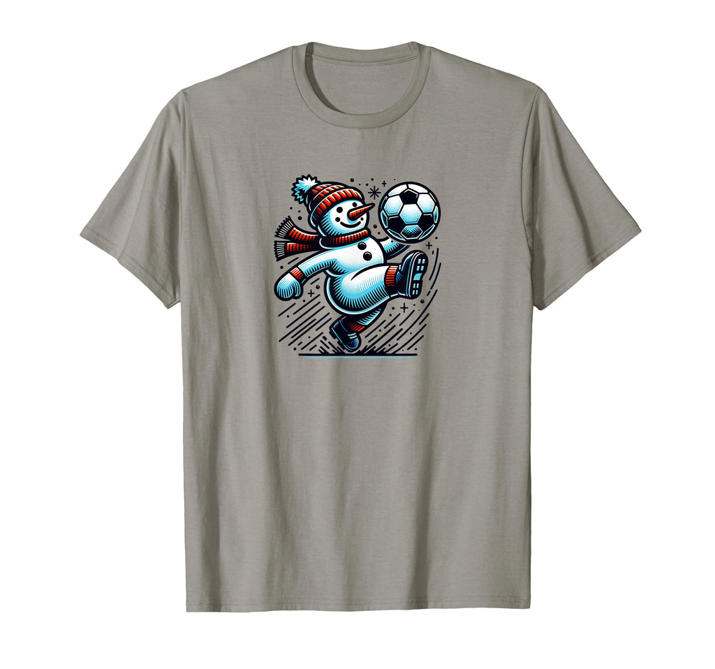 Snowman Kicking Soccer Ball T-Shirt - Minimalist Print for Adults - T-Shirt, Sweatshirt, Hoodie