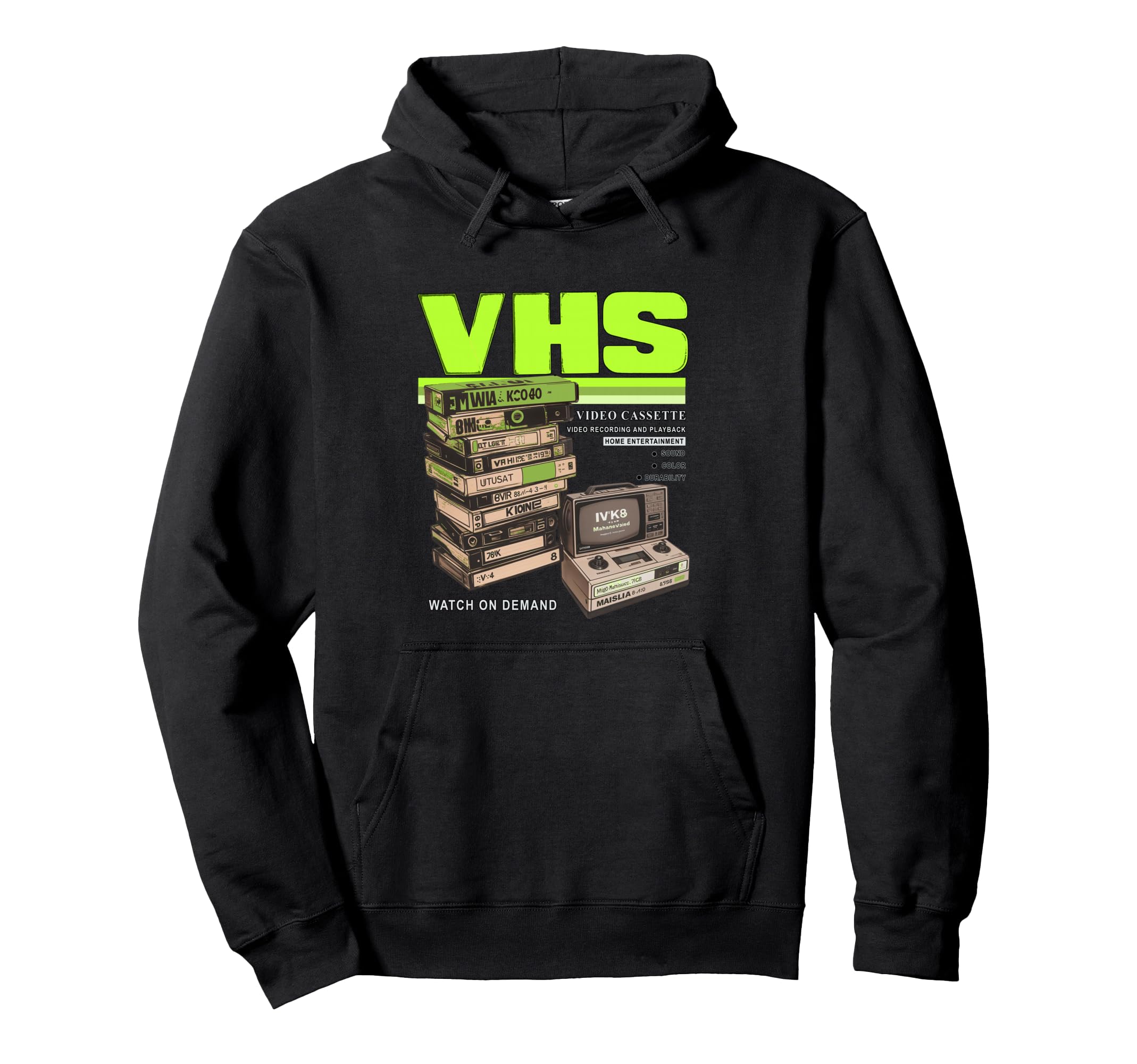 Green Vhs And Chill Green Color Hoodie - Casual Everyday Wear for Adults - T-Shirt, Sweatshirt, Hoodie