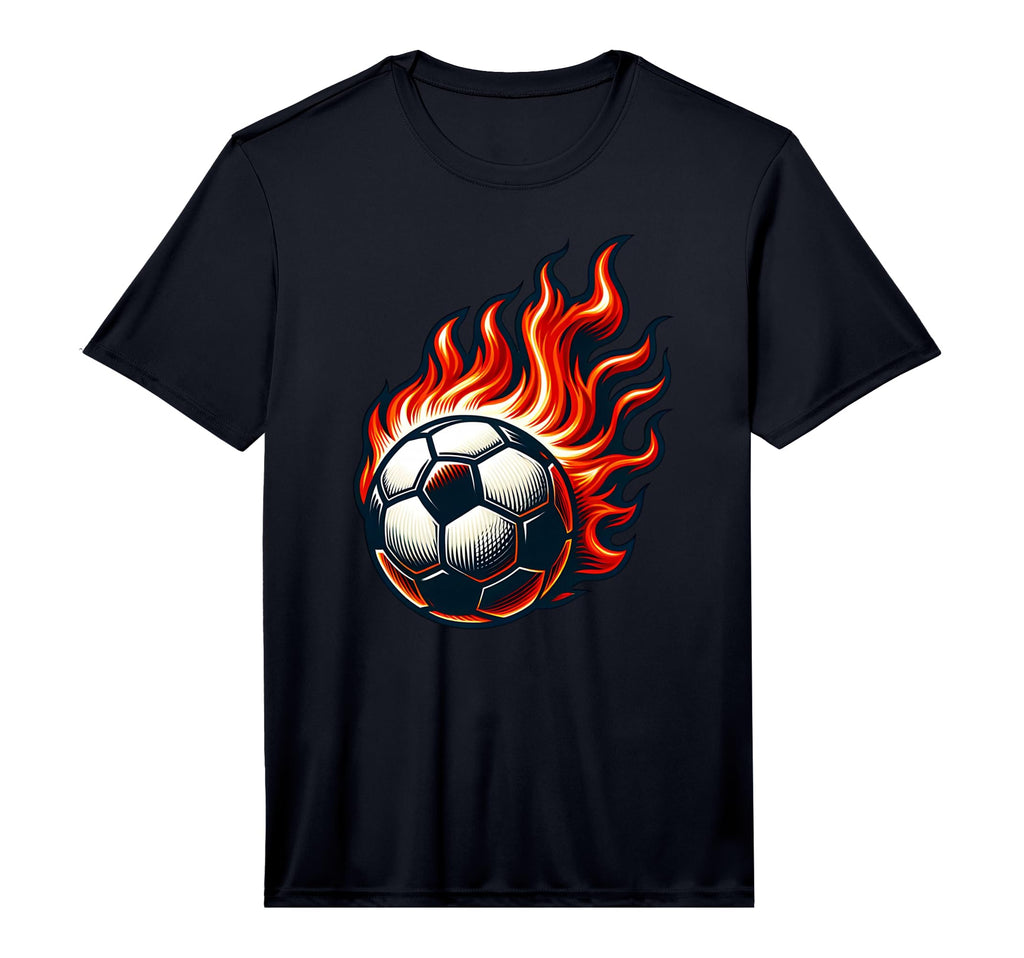 Flaming Soccer Ball Performance T-Shirt - Minimalist Print Unisex - T-Shirt, Sweatshirt, Hoodie