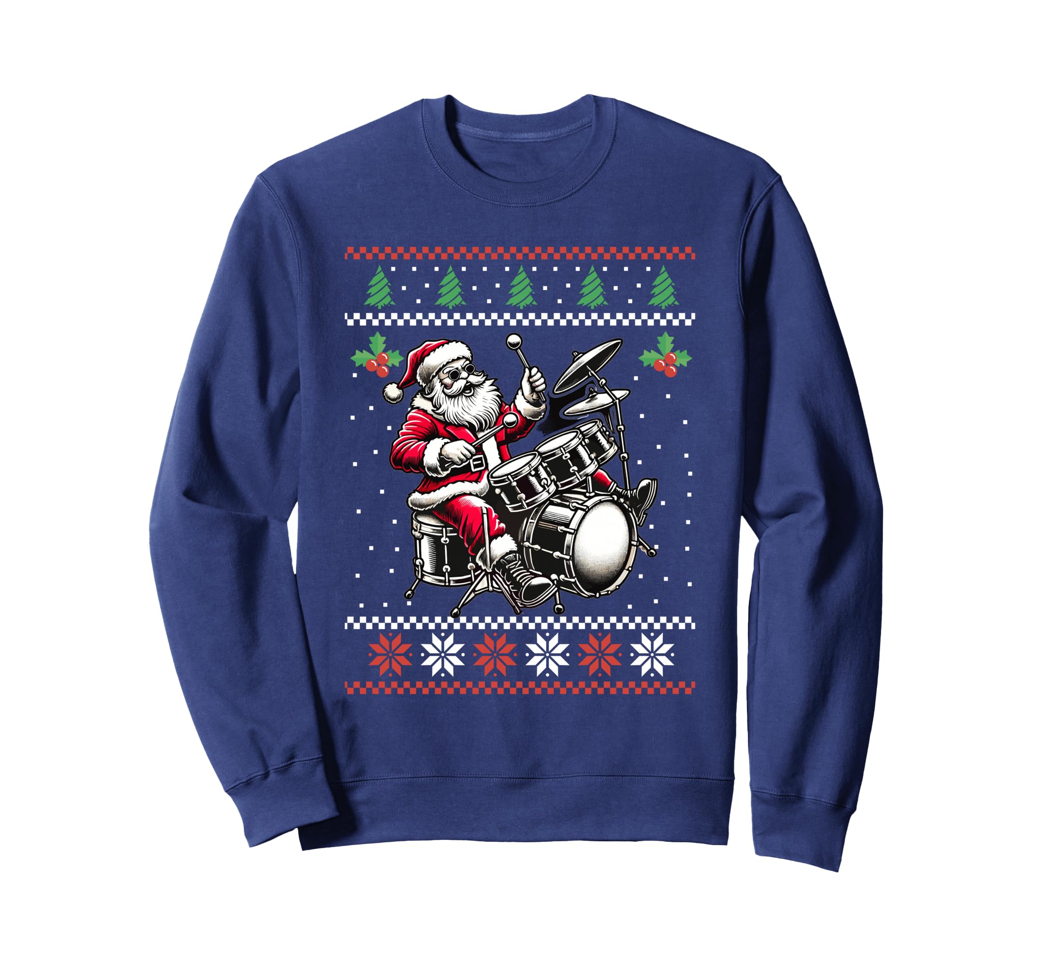 Drummer Santa Playing Drums Ugly Sweatshirt - Graphic Print Unisex - T-Shirt, Sweatshirt, Hoodie