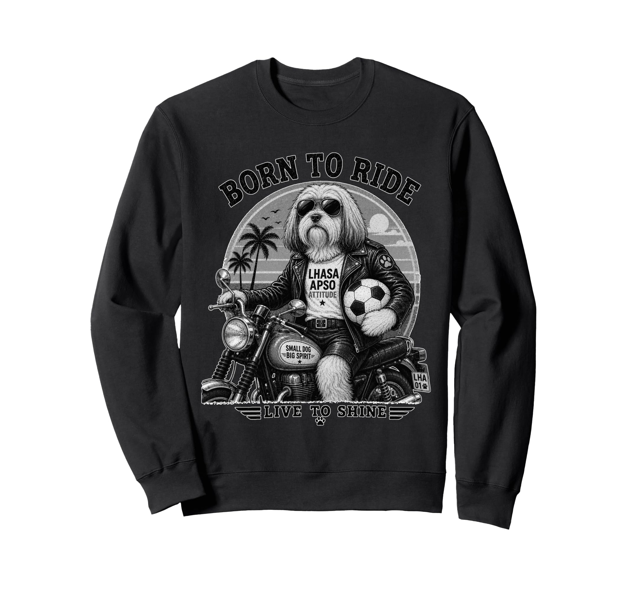 Lhasa Apso Motorbike Love Footbal Sweatshirt - Minimalist Print Unisex - T-Shirt, Sweatshirt, Hoodie