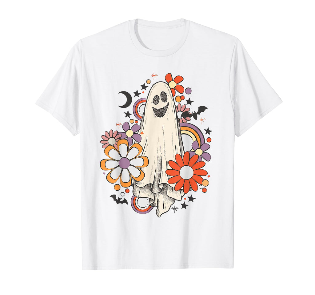 Ghost Floral Pumpkin Halloween Womens T-Shirt - Custom Art Print for Adults - T-Shirt, Sweatshirt, Hoodie