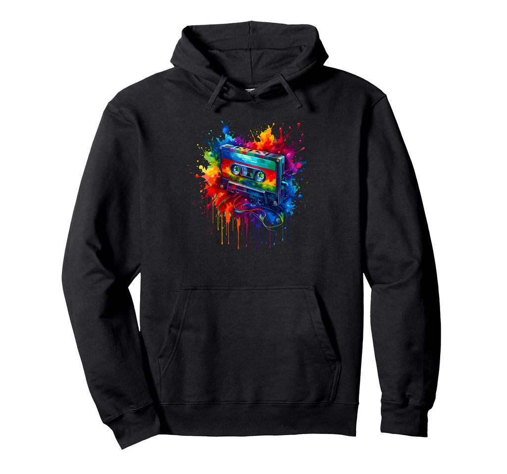 Splash Art Cassette Player Music Tape Hoodie - Aesthetic Graphic Unisex - T-Shirt, Sweatshirt, Hoodie