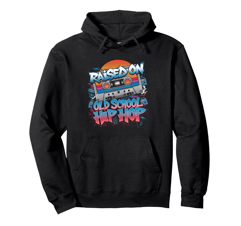 Raised Old School Hip Hop Cassette Hoodie - Graphic Print for Adults - T-Shirt, Sweatshirt, Hoodie