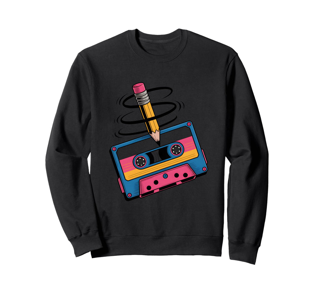 Mixtape Cassette Pencil Sweatshirt - Trendy Graphic for Adults - T-Shirt, Sweatshirt, Hoodie