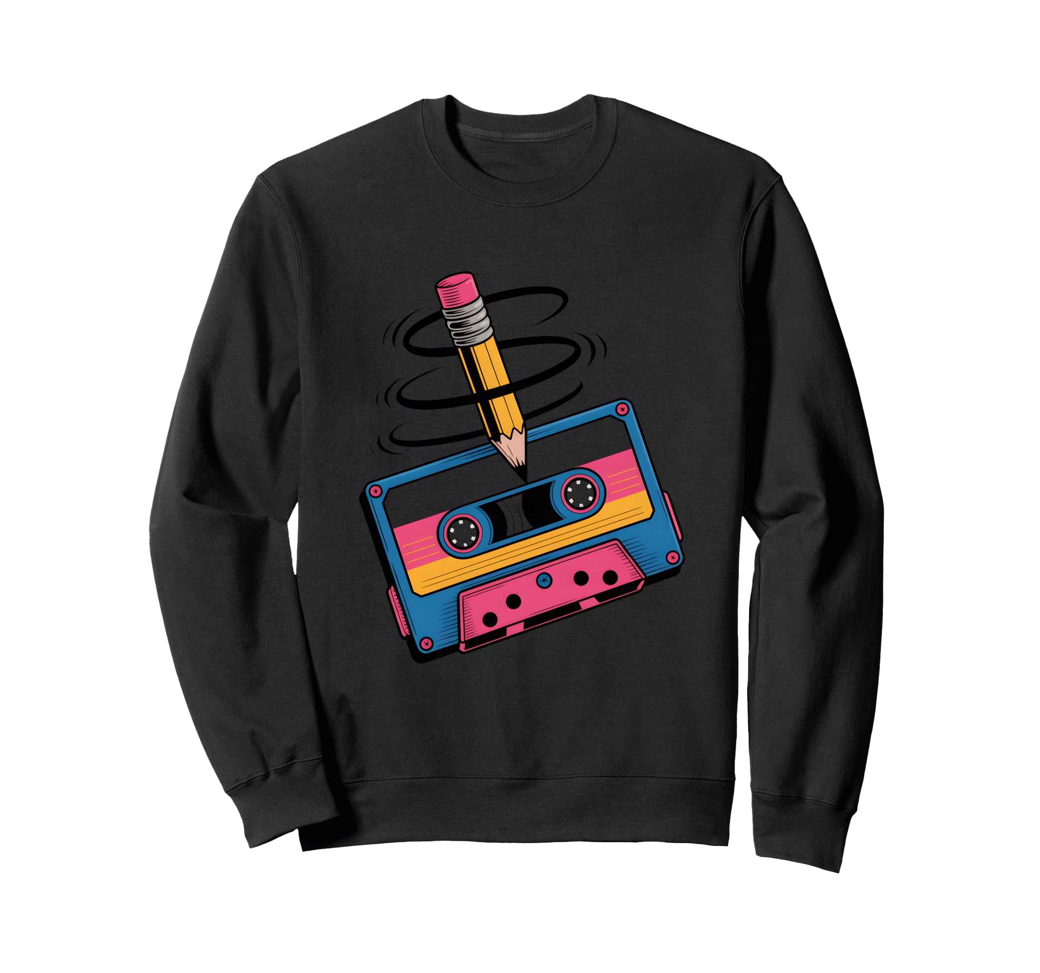 Mixtape Cassette Pencil Sweatshirt - Trendy Graphic for Adults - T-Shirt, Sweatshirt, Hoodie