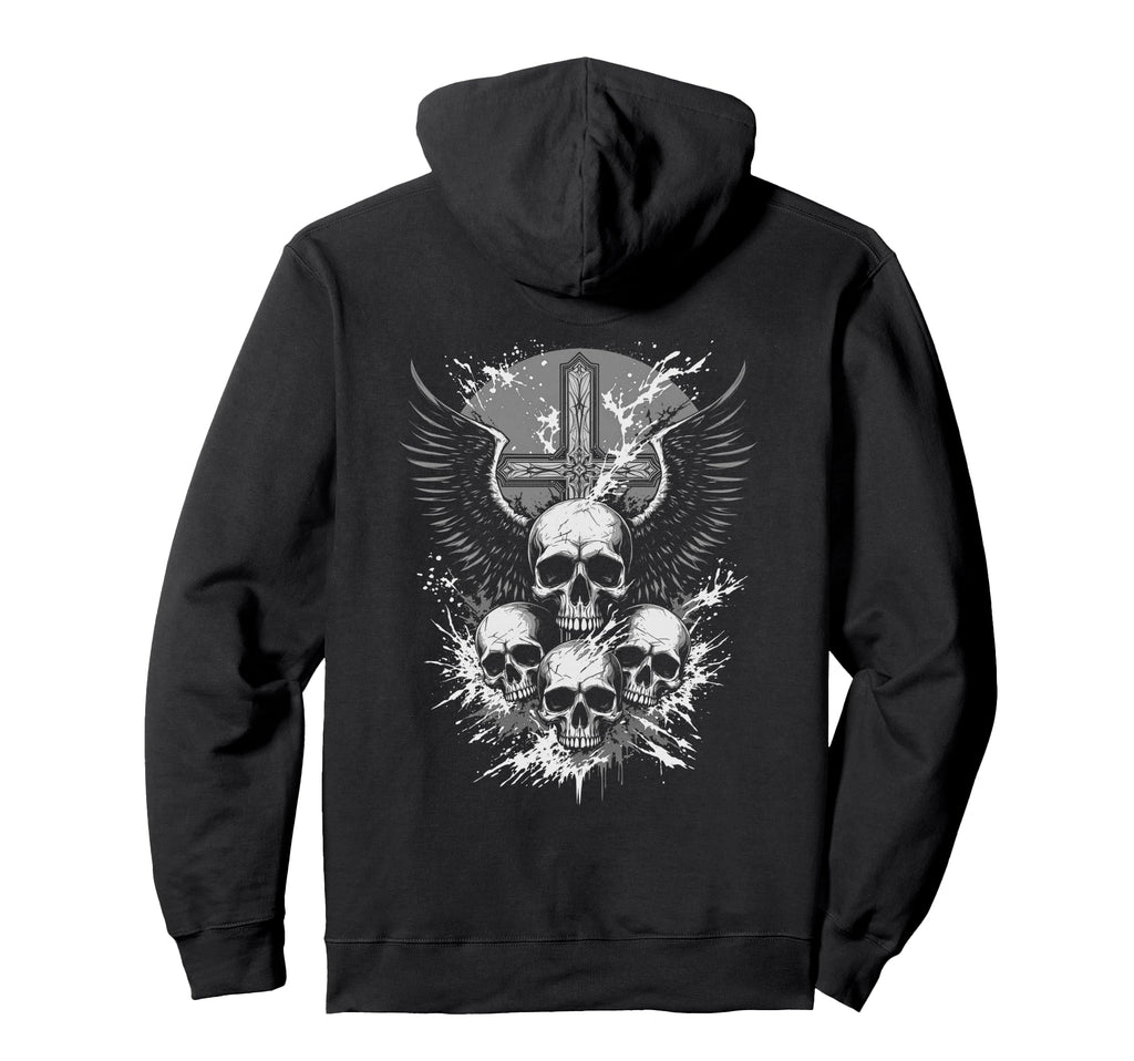 Gothic Skull Cross Art Wings Grunge Punk Hoodie - Graphic Print for Adults - T-Shirt, Sweatshirt, Hoodie