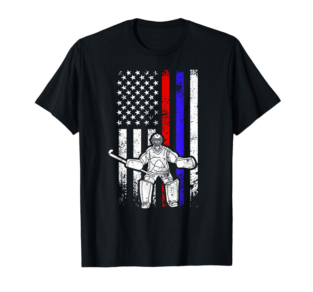 Ice Hockey Goalkeeper Us Flag Ice Hockey T-Shirt - Graphic Print Men Women - T-Shirt, Sweatshirt, Hoodie