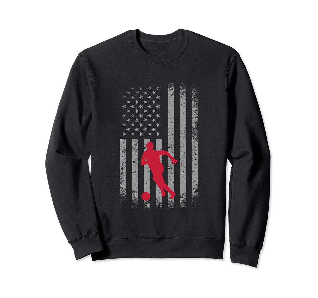 Distressed American Flag Soccer Player Sweatshirt - Unique Graphic Unisex - T-Shirt, Sweatshirt, Hoodie
