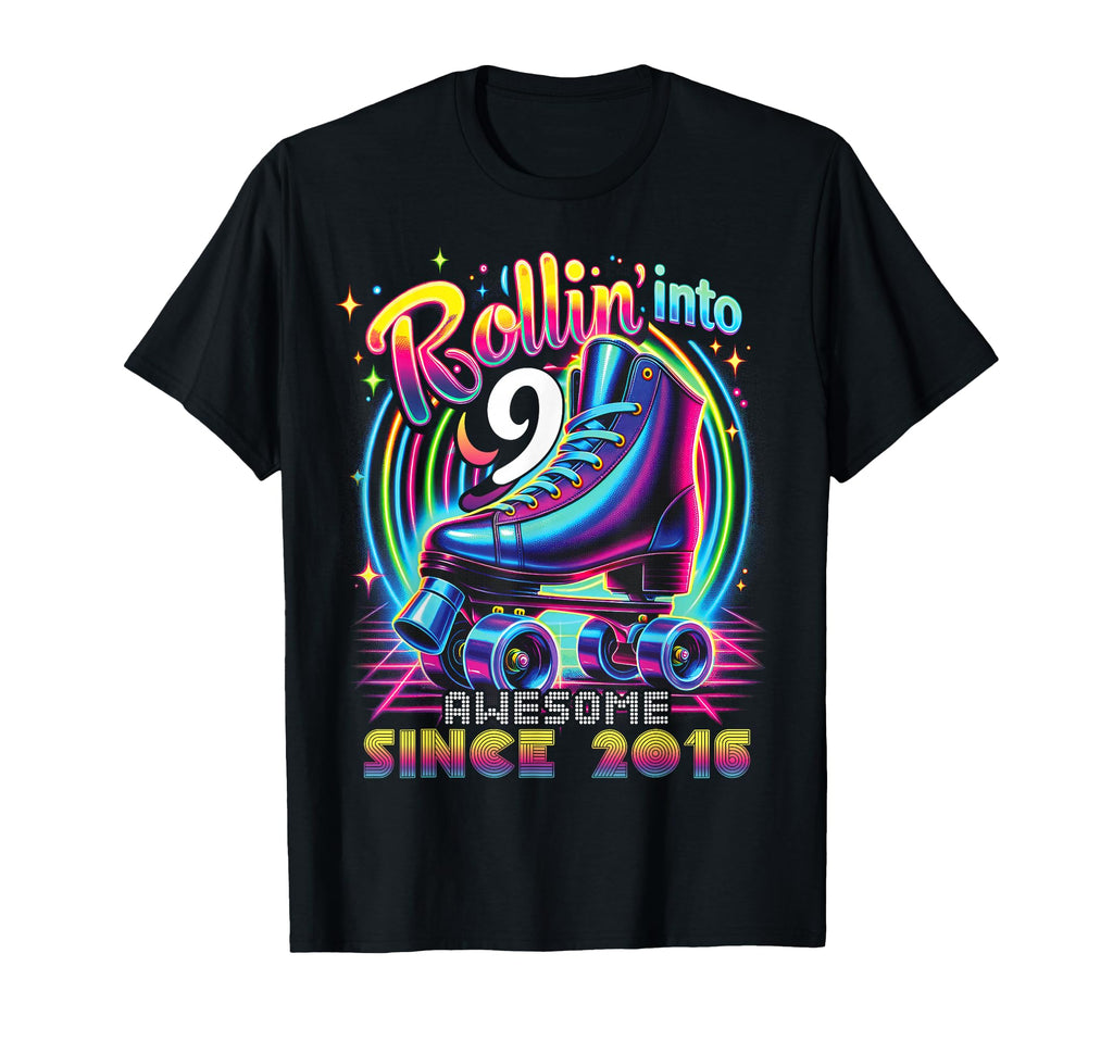 Birthday Roller Skating 9Th Rollin Into T-Shirt - Minimalist Print Unisex - T-Shirt, Sweatshirt, Hoodie