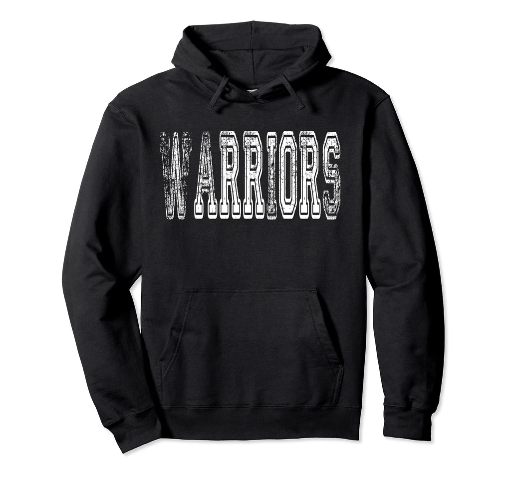 Warriors Mascot Distressed School Sports Hoodie - Graphic Print Unisex - T-Shirt, Sweatshirt, Hoodie