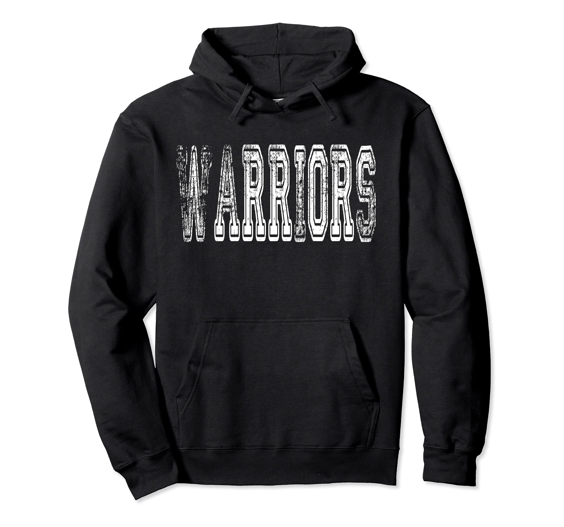 Warriors Mascot Distressed School Sports Hoodie - Graphic Print Unisex - T-Shirt, Sweatshirt, Hoodie