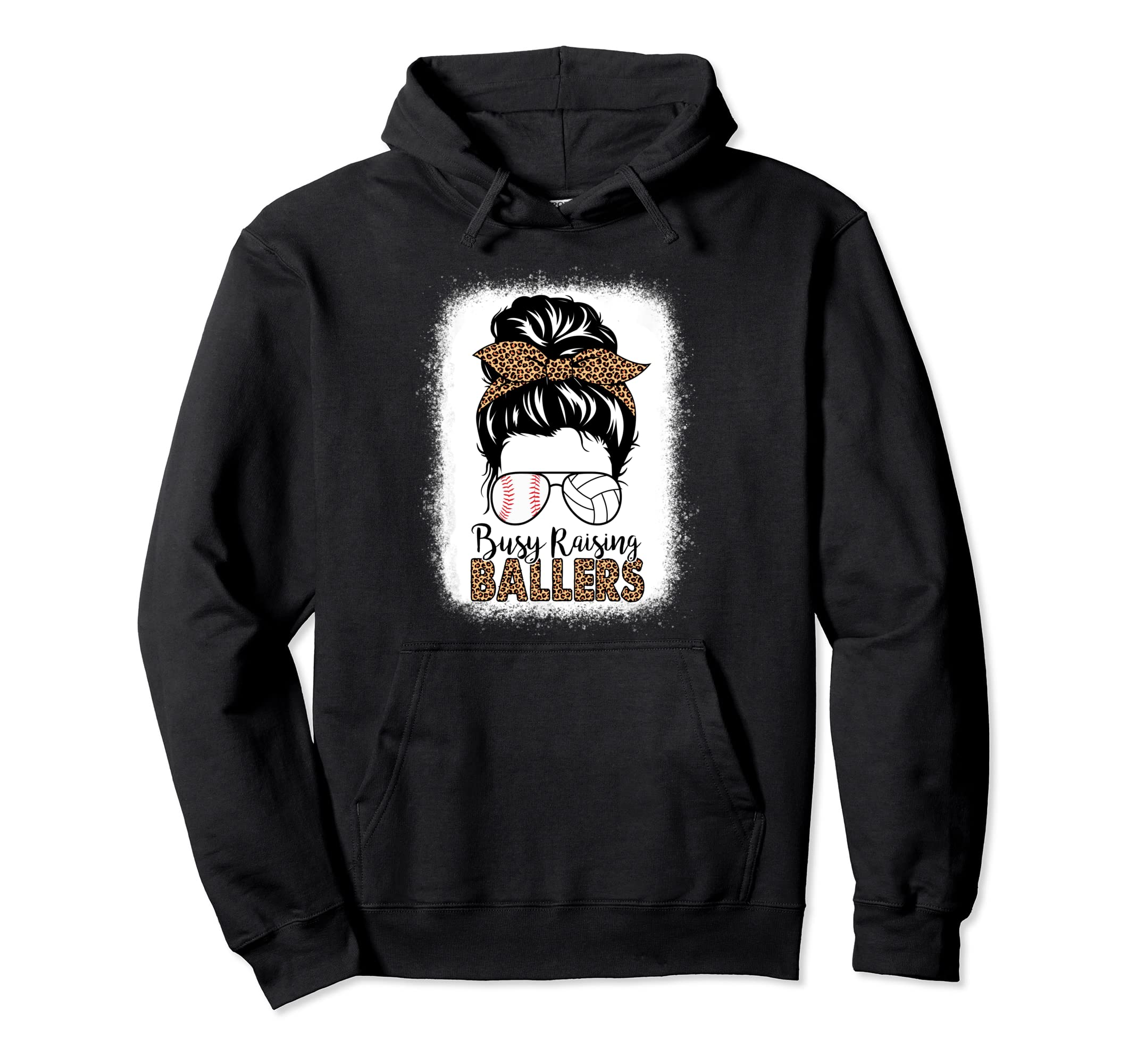Baseball And Volleyball Mom Messy Bun Hoodie - Novelty Apparel Men Women - T-Shirt, Sweatshirt, Hoodie