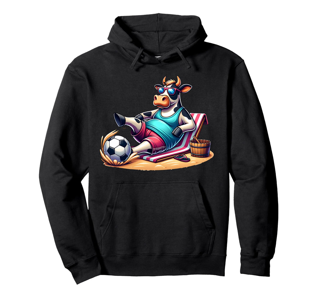 Chill Cow Beach Soccer Ball Summer Hoodie - Custom Art Print for Adults - T-Shirt, Sweatshirt, Hoodie