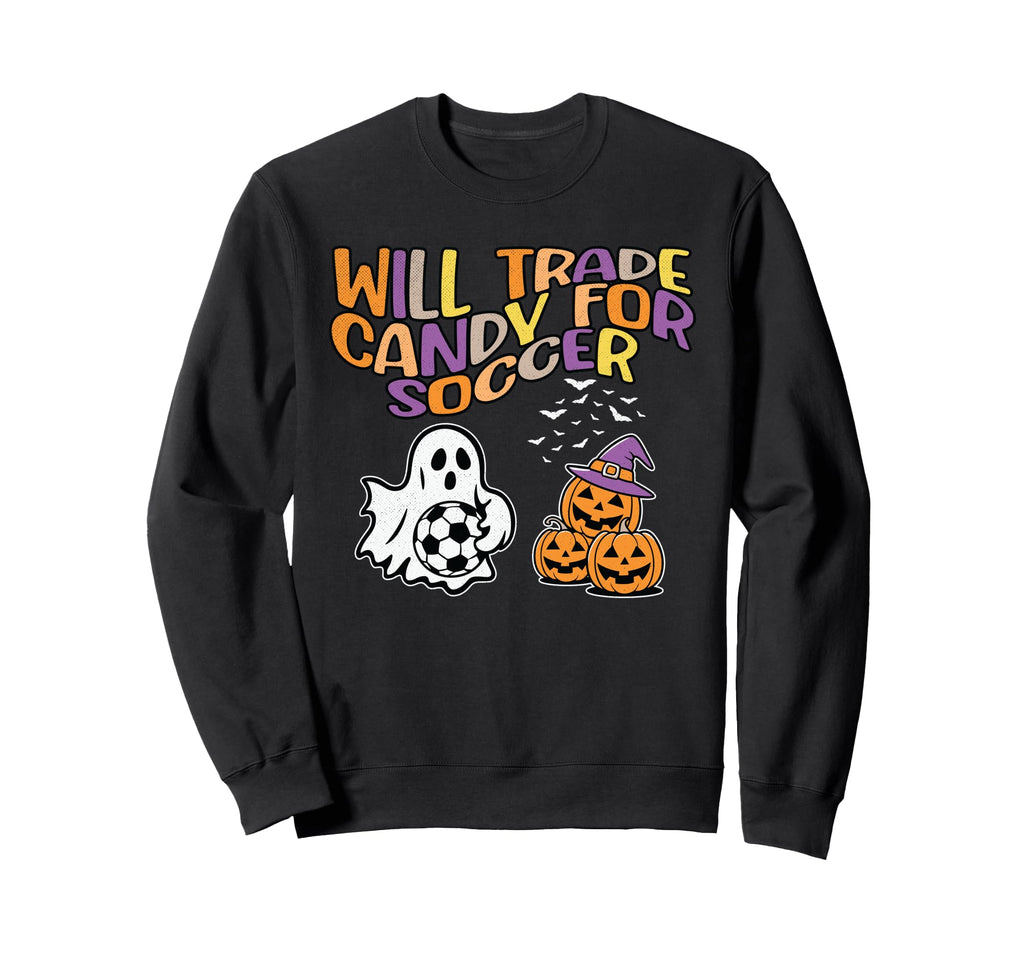 Will Trade Candy Soccer Funny Ghost Sweatshirt - Trendy Graphic for Adults - T-Shirt, Sweatshirt, Hoodie