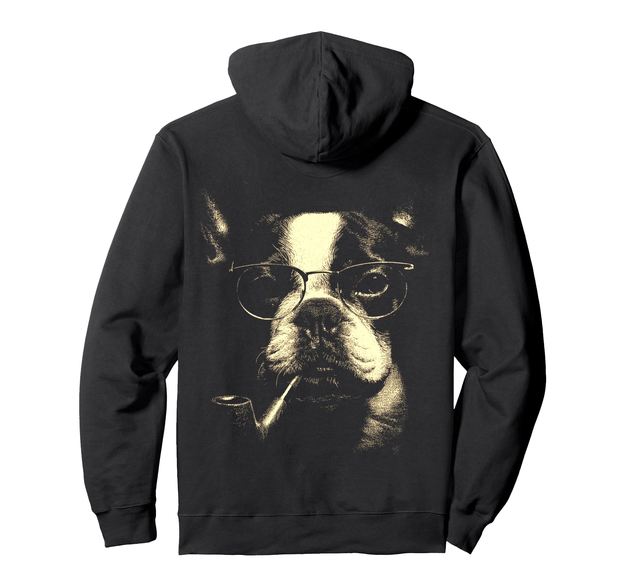 French Bulldog Glasses Smoking Pipe Hoodie - Graphic Print for Adults - T-Shirt, Sweatshirt, Hoodie