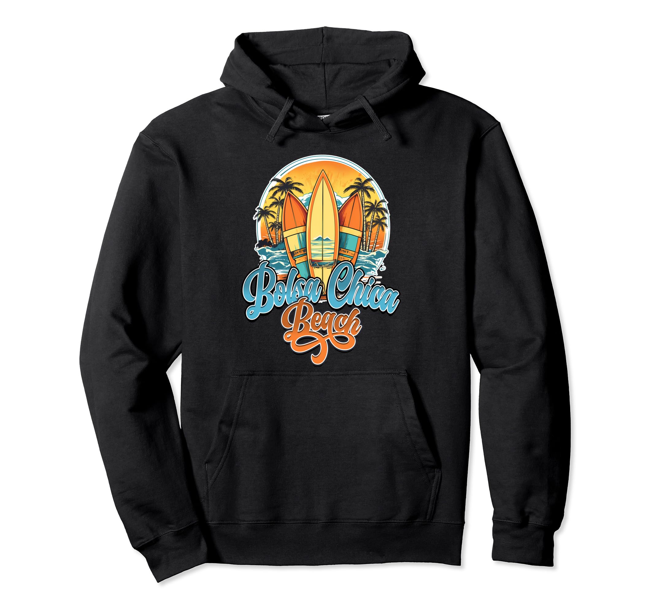 Bolsa Chica Three Surfboard And Palm Hoodie - Fun Novelty Design Unisex - T-Shirt, Sweatshirt, Hoodie