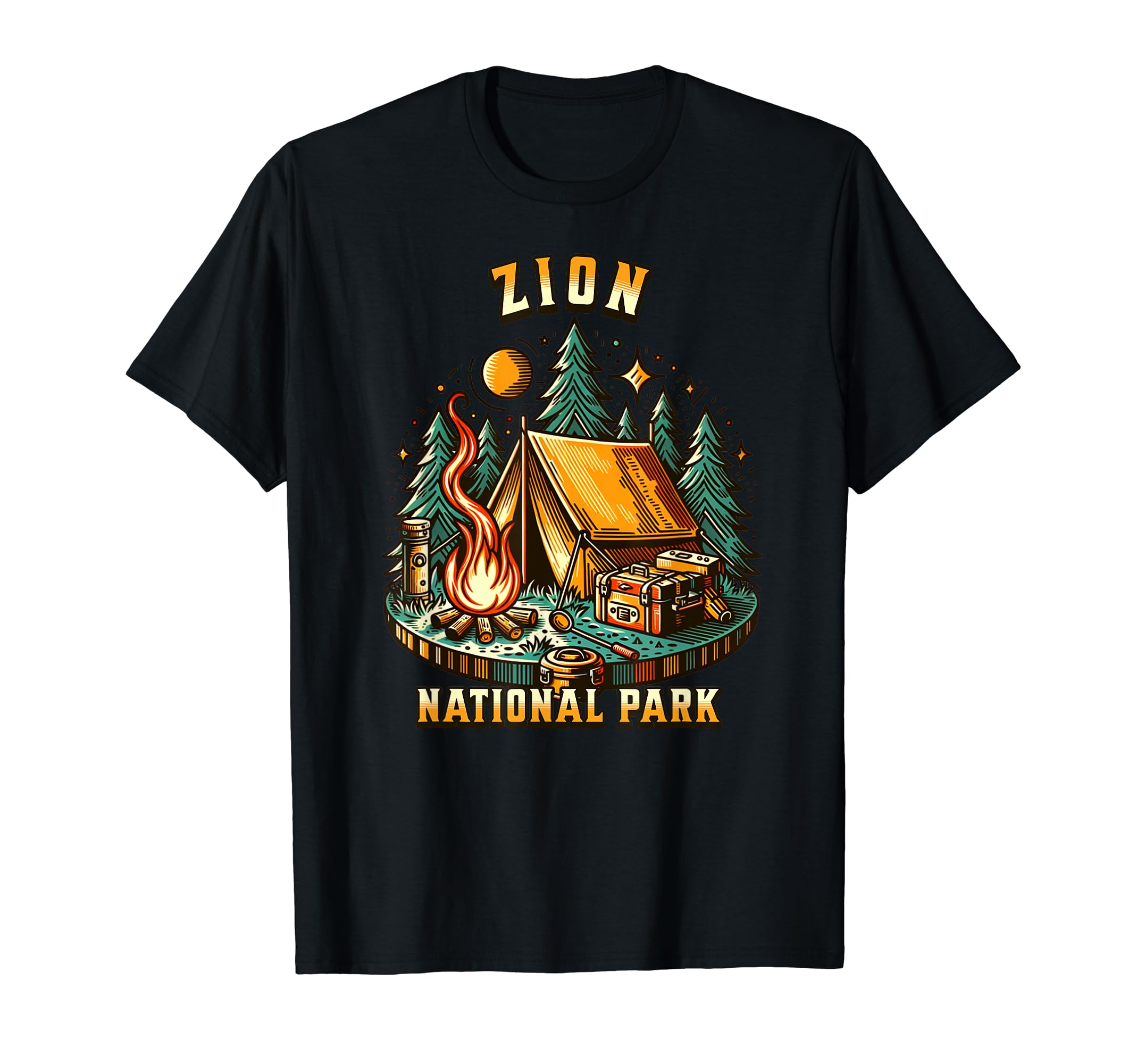 Camping Forest Tent Campfire Zion T-Shirt - Custom Art Print for Adults - T-Shirt, Sweatshirt, Hoodie
