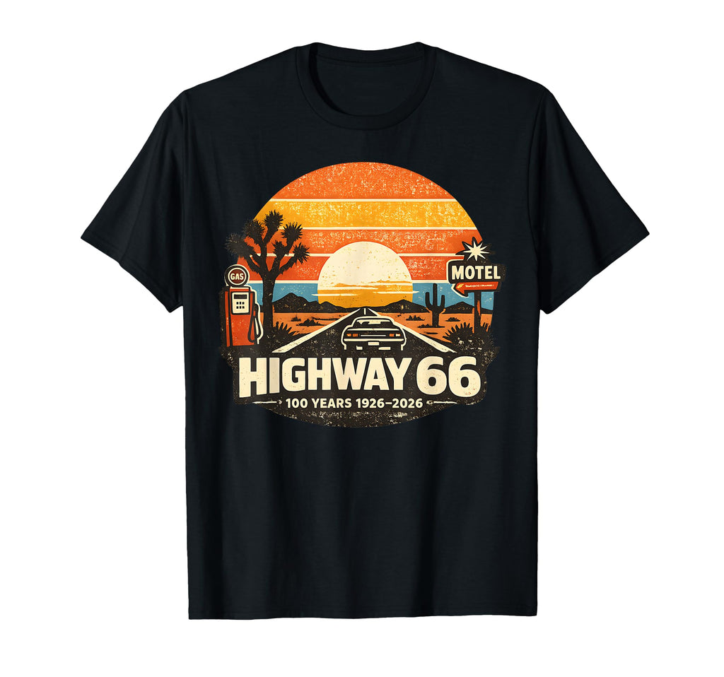 Highway 66 100 Years 1926 2026 Car Lover T-Shirt - Minimalist Print Unisex - T-Shirt, Sweatshirt, Hoodie