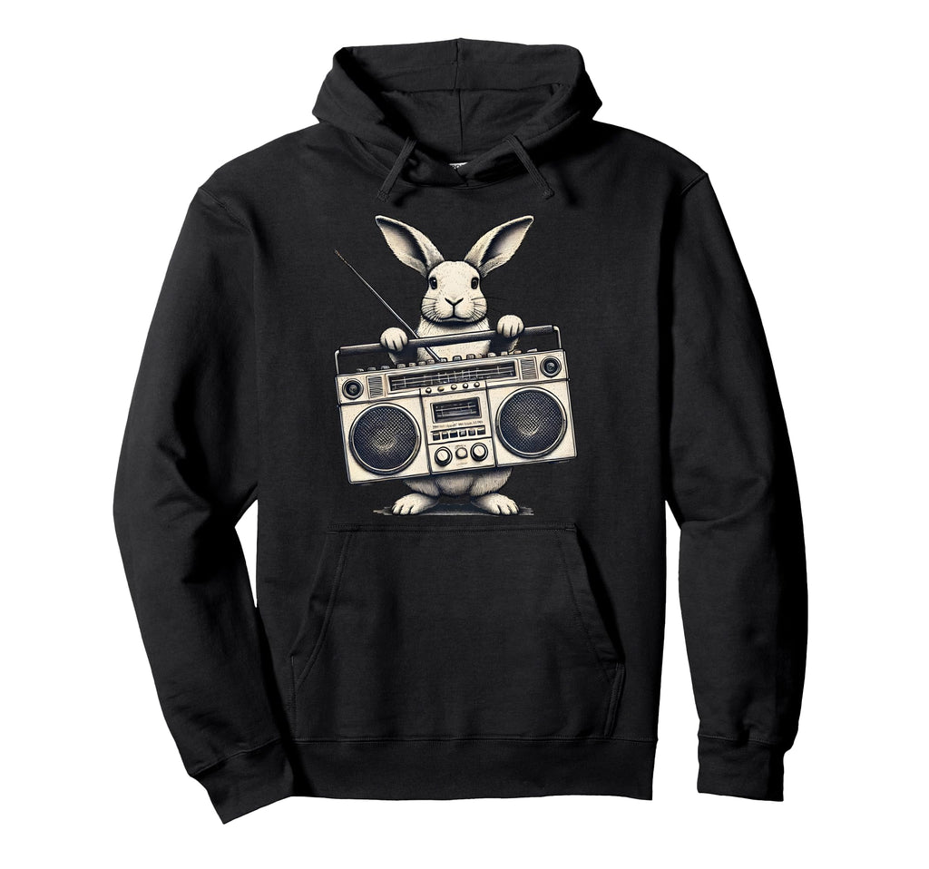 Hip Hop Easter Bunny Boombox Rabbit Box Hoodie - Aesthetic Graphic Unisex - T-Shirt, Sweatshirt, Hoodie