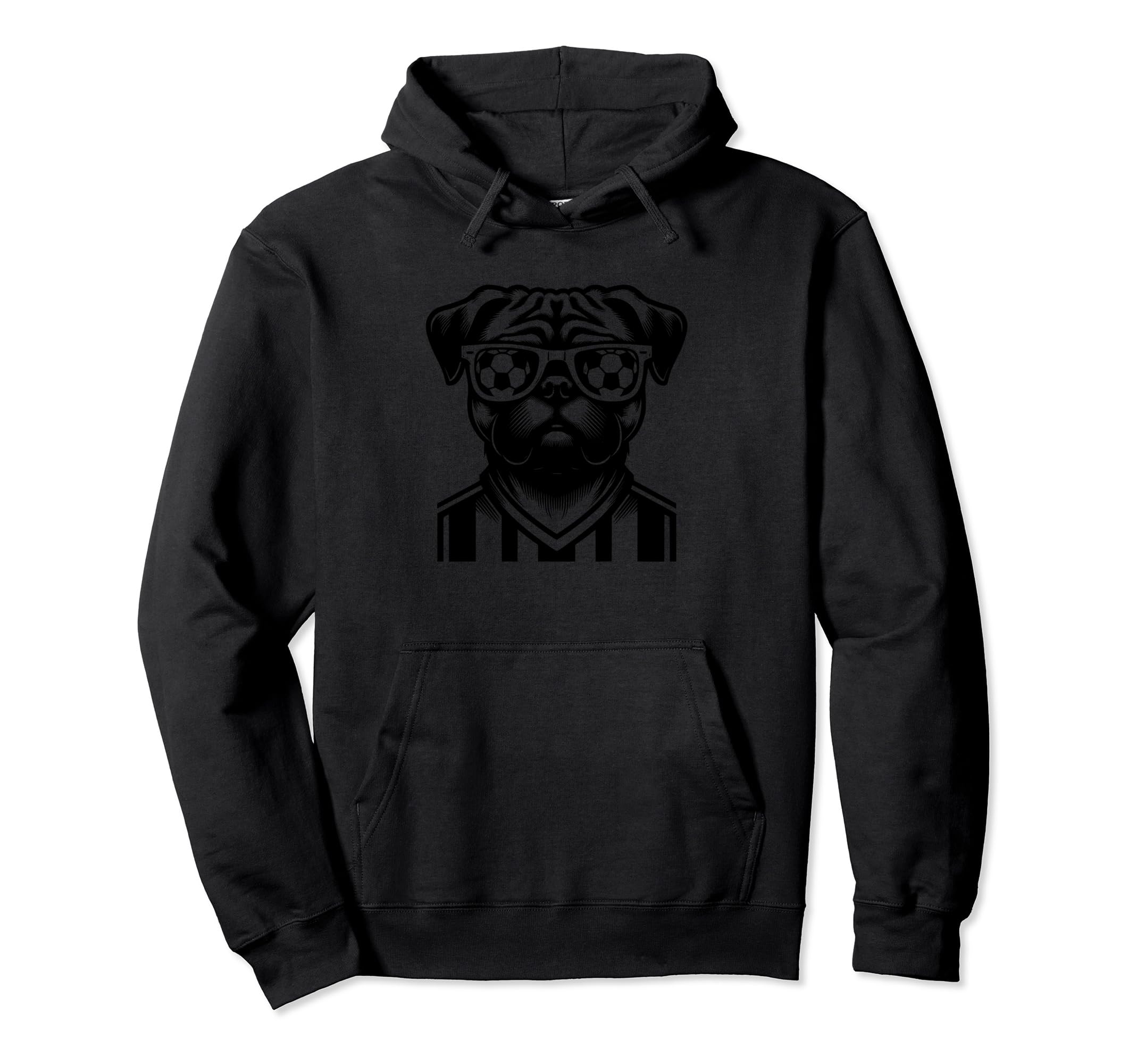 Black Silhouette Pug Dog Soccer Ball Hoodie - Graphic Print Unisex - T-Shirt, Sweatshirt, Hoodie