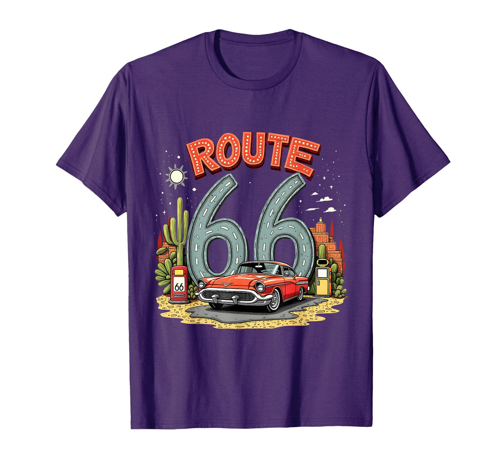 Desert Road Trip Route 66 Red Car T-Shirt - Trendy Graphic Unisex - T-Shirt, Sweatshirt, Hoodie