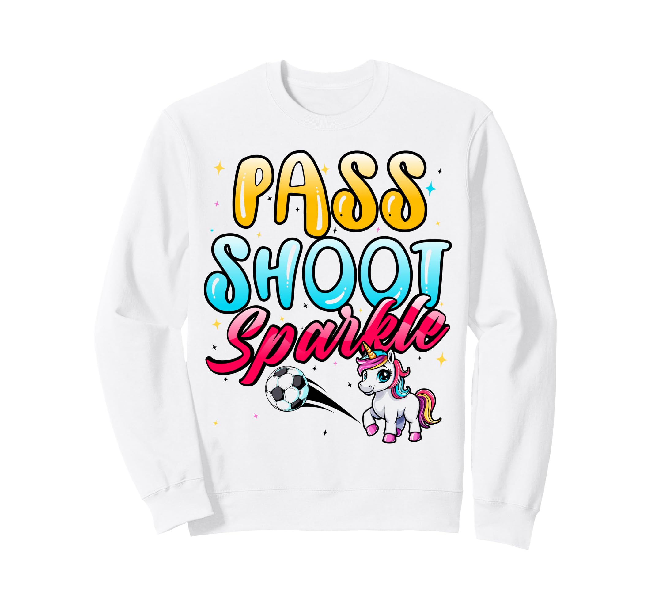 Pass Shoot Sparkle Soccer Fan Unicorn Sweatshirt - Graphic Print for Adults - T-Shirt, Sweatshirt, Hoodie