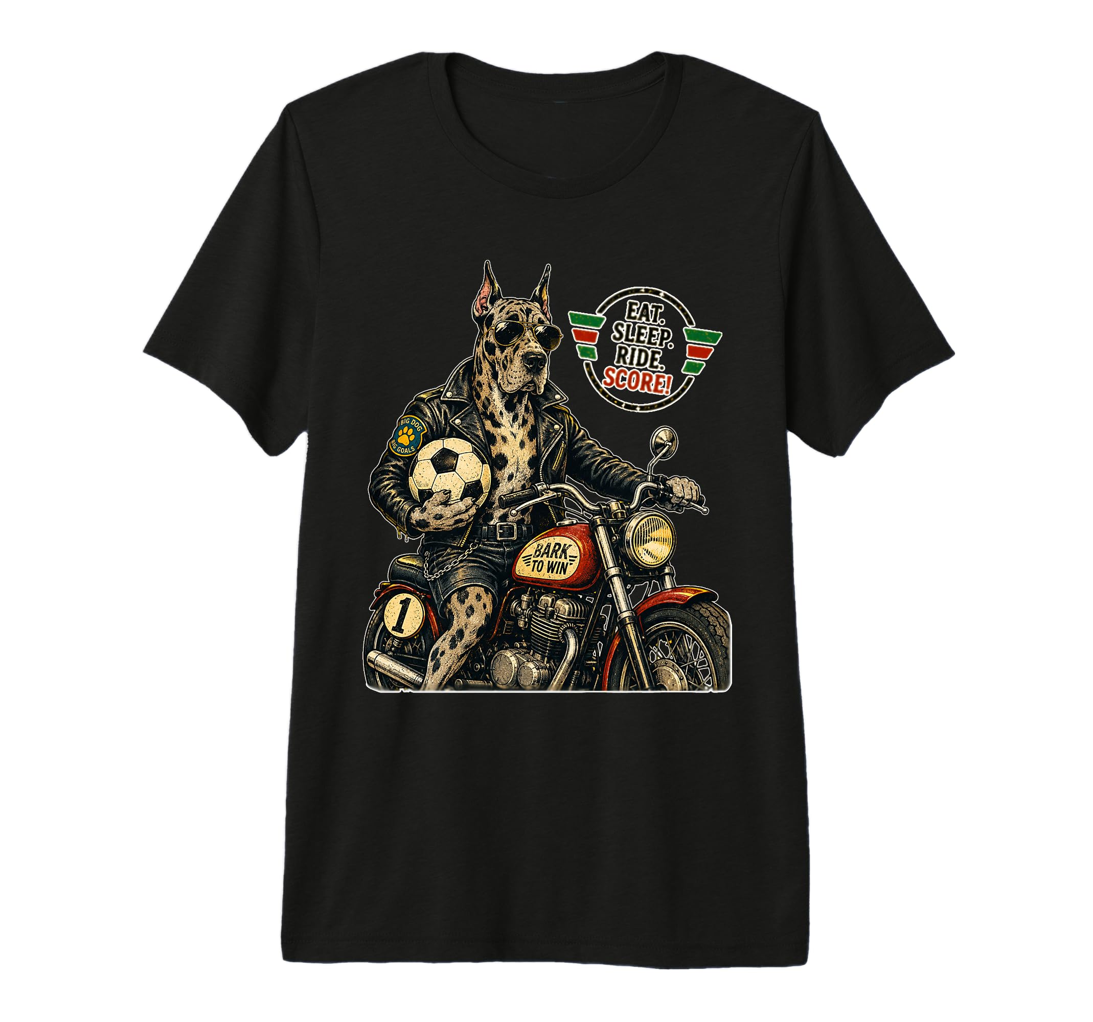 Great Dane Motorbike Love Footbal T-Shirt - Aesthetic Graphic Unisex - T-Shirt, Sweatshirt, Hoodie