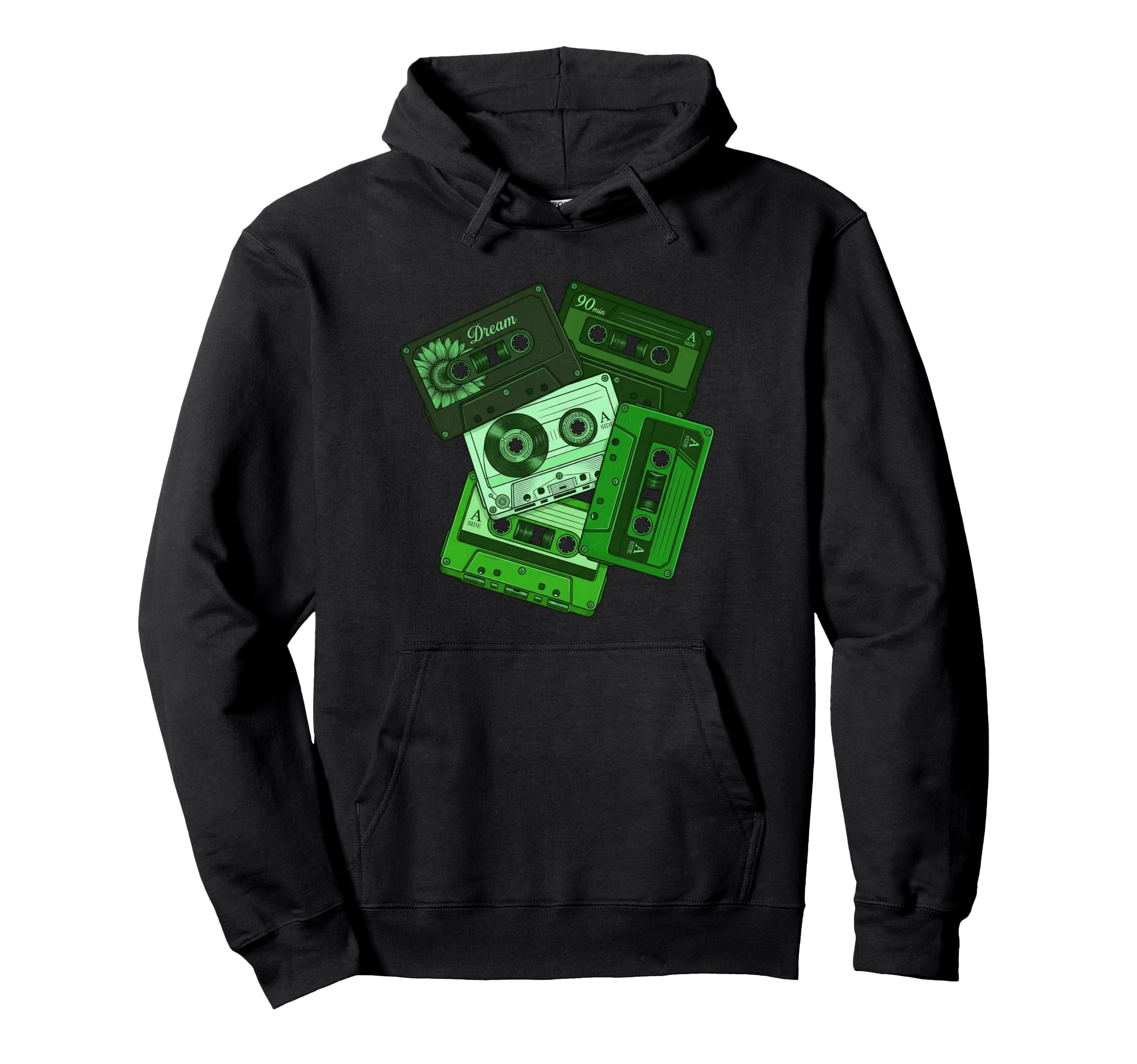 Green Cassette Tape Music 80S 90S Old Hoodie - Graphic Print for Adults - T-Shirt, Sweatshirt, Hoodie