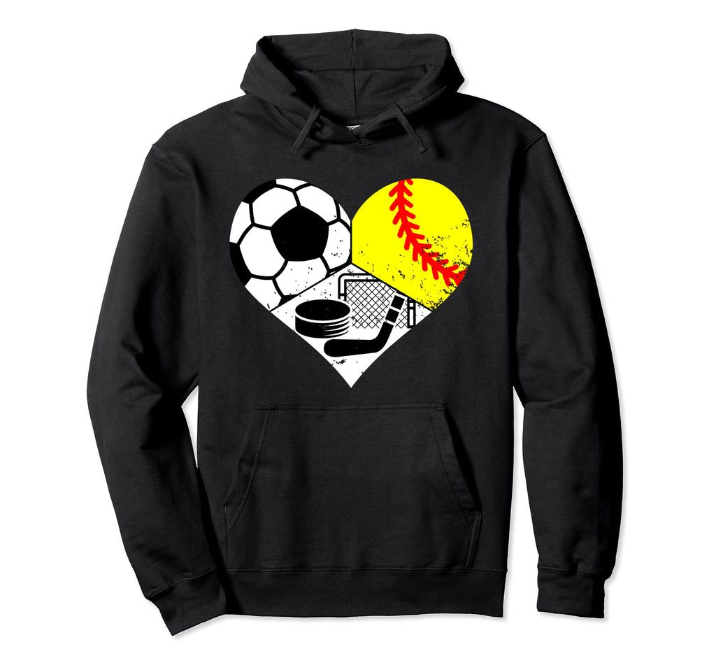 Soccer Softball Hockey Heart Funny Sport Hoodie - Custom Art Print Unisex - T-Shirt, Sweatshirt, Hoodie