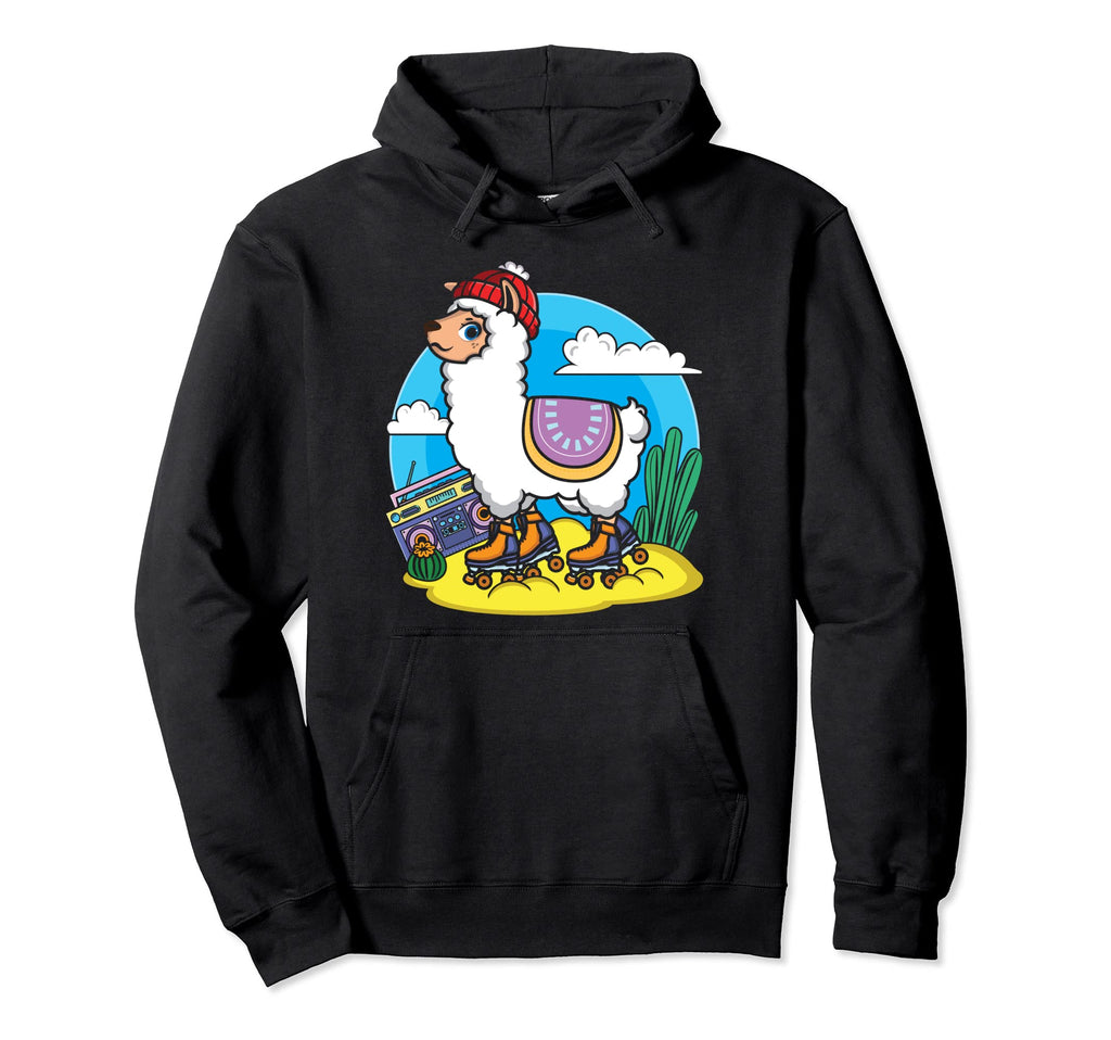 Skating Lama Roller Skater Lover Llama Hoodie - Unique Graphic Men Women - T-Shirt, Sweatshirt, Hoodie