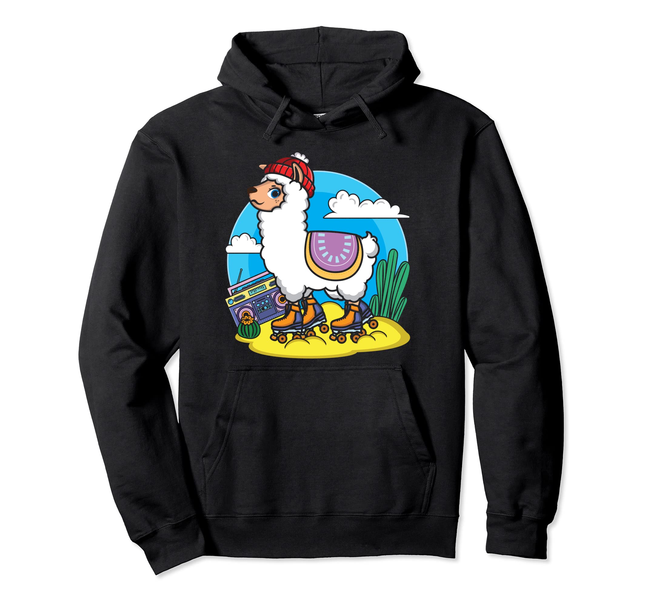 Skating Lama Roller Skater Lover Llama Hoodie - Unique Graphic Men Women - T-Shirt, Sweatshirt, Hoodie