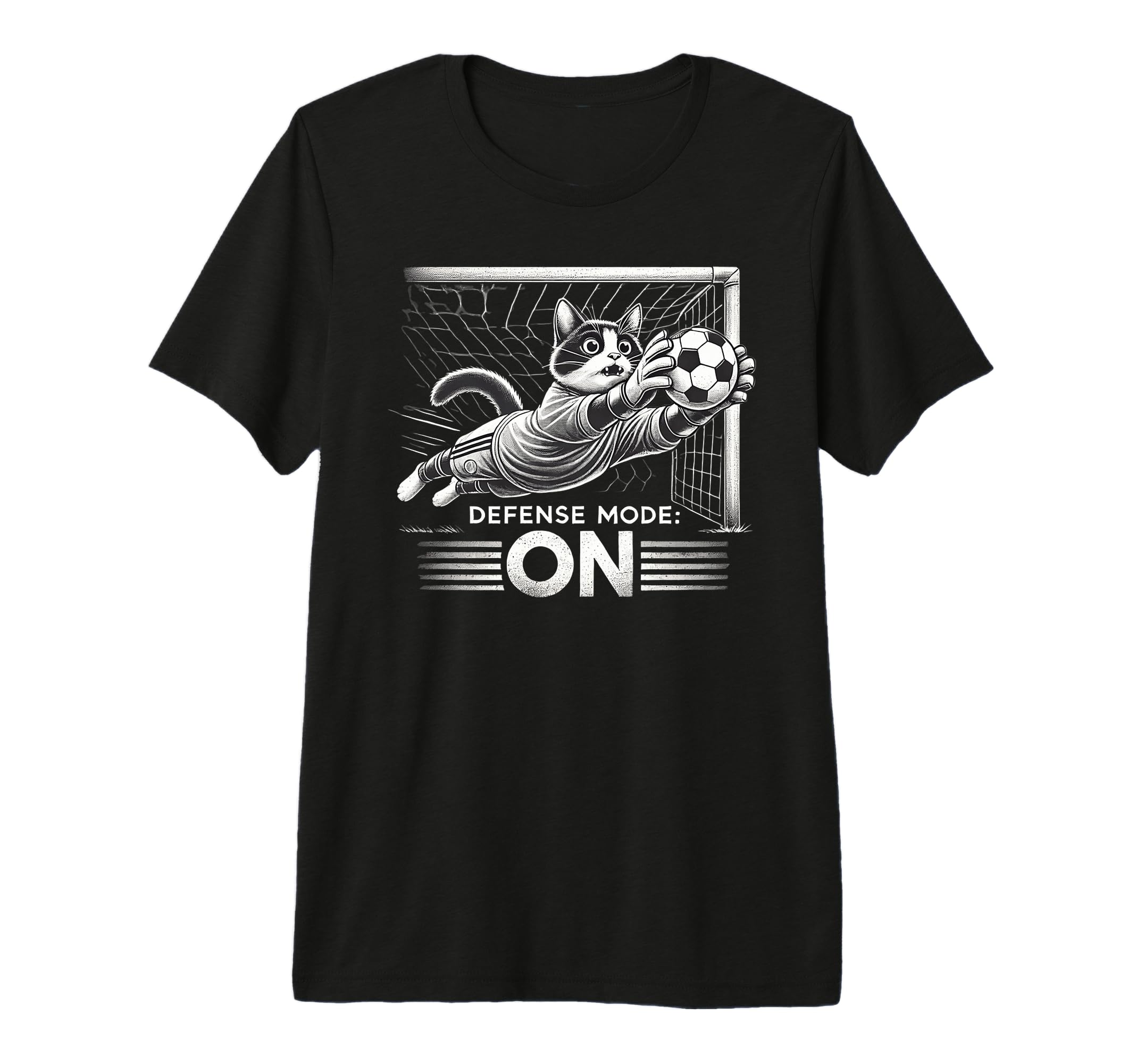 Defense Mode Soccer Goalie Athletic Kitten T-Shirt - Graphic Print Unisex - T-Shirt, Sweatshirt, Hoodie