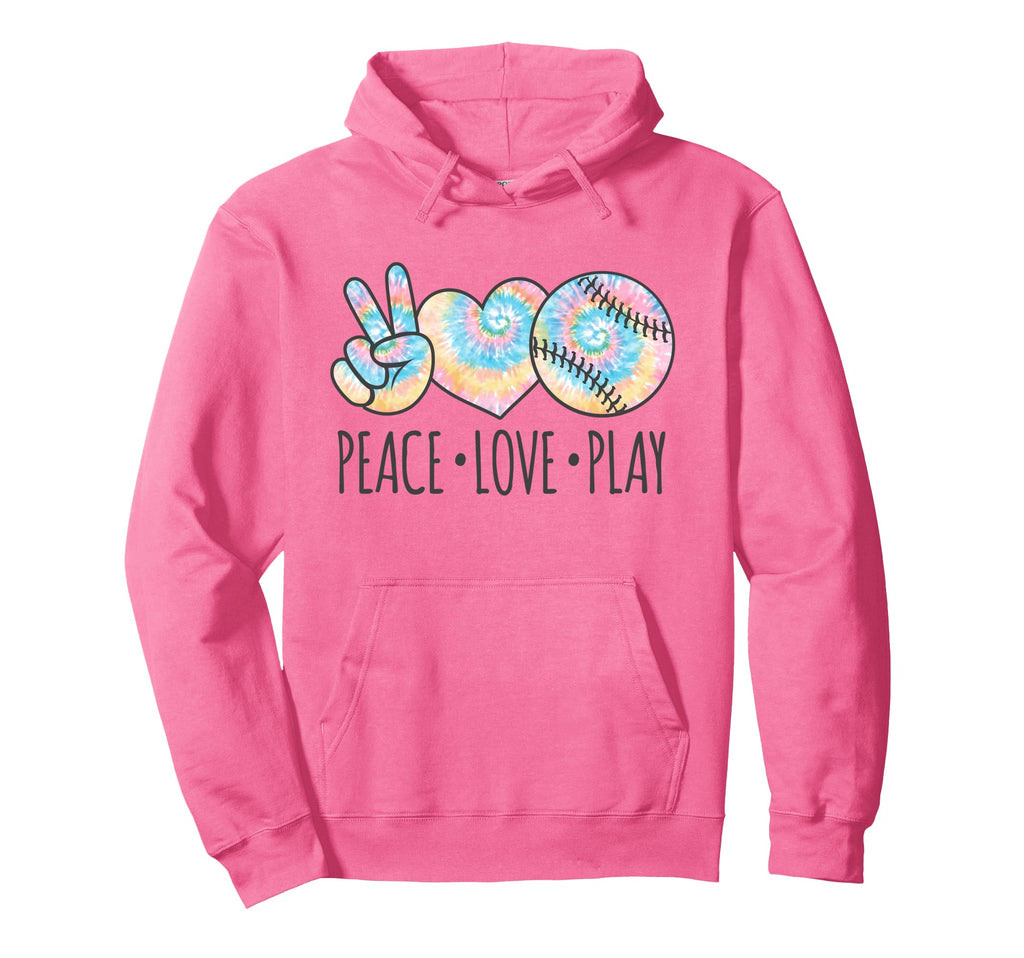 Tie Dye Softball Teen Peace Love Play Hoodie - Graphic Print Men Women - T-Shirt, Sweatshirt, Hoodie