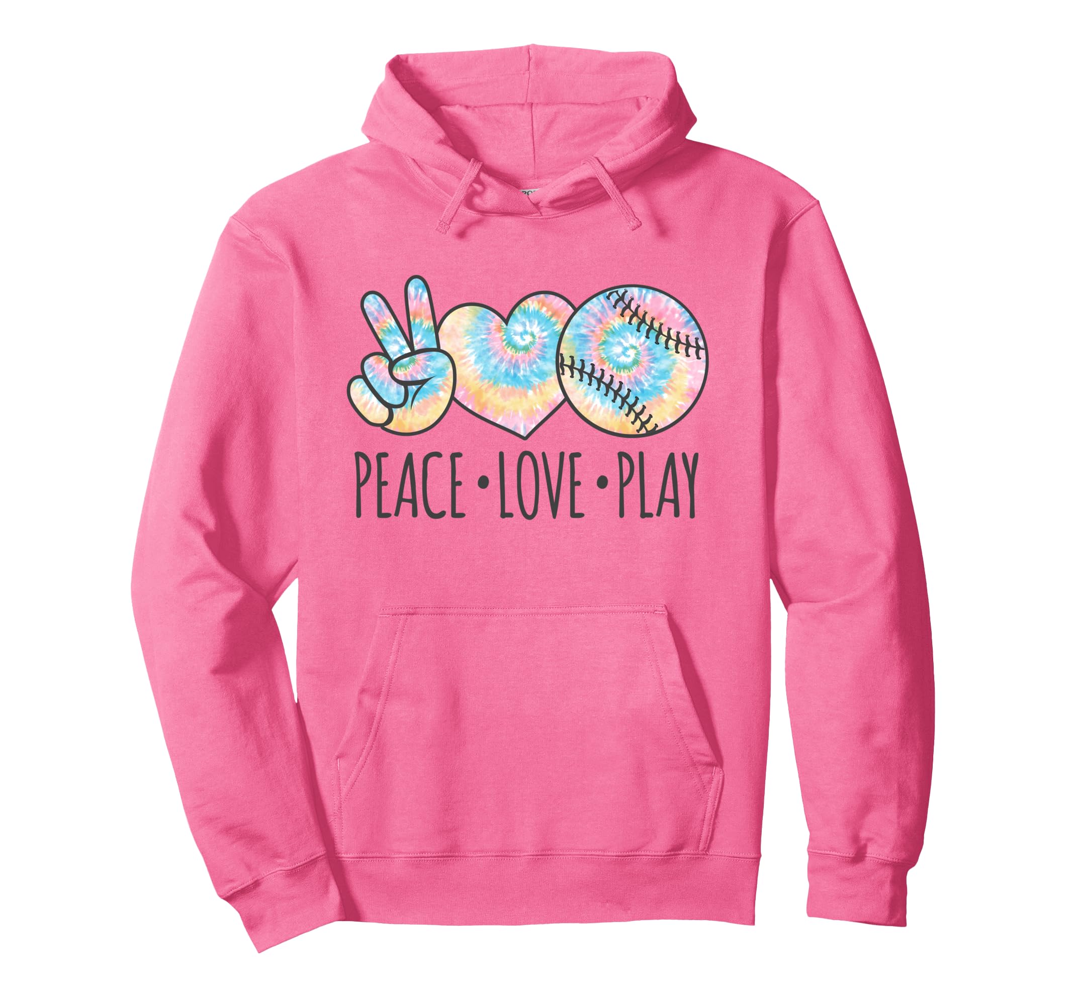 Tie Dye Softball Teen Peace Love Play Hoodie - Graphic Print Men Women - T-Shirt, Sweatshirt, Hoodie