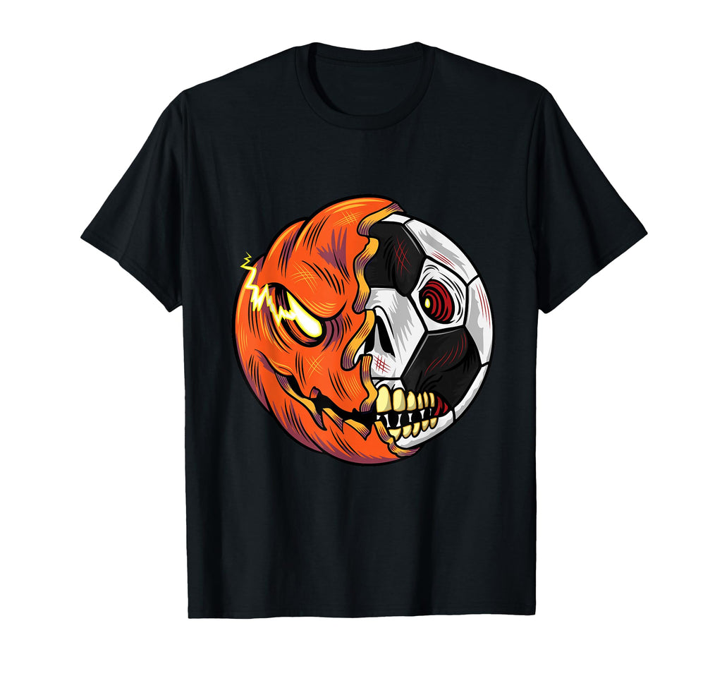 Soccer Ball Pumpkin Skull Halloween T-Shirt - Fun Novelty Design Unisex - T-Shirt, Sweatshirt, Hoodie