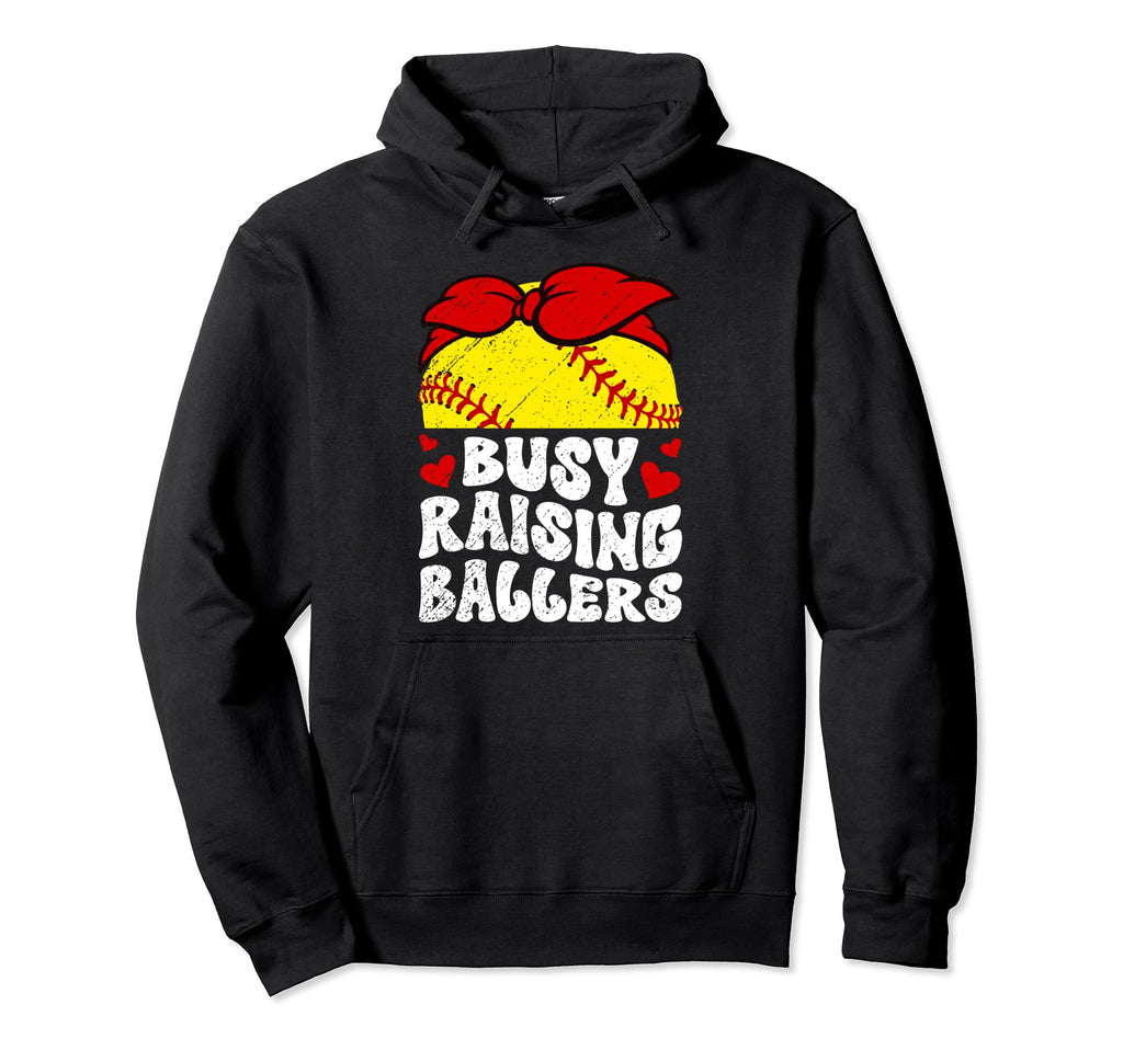 Busy Raising Ballers Softball Mom Hoodie - Minimalist Print Unisex - T-Shirt, Sweatshirt, Hoodie