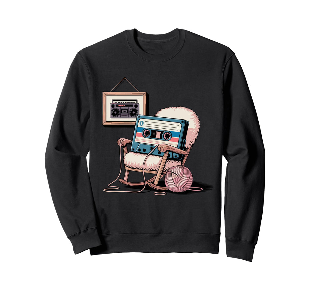 Funny Old Cassette Tape Cartoon Sweatshirt - Fun Novelty Design for Adults - T-Shirt, Sweatshirt, Hoodie
