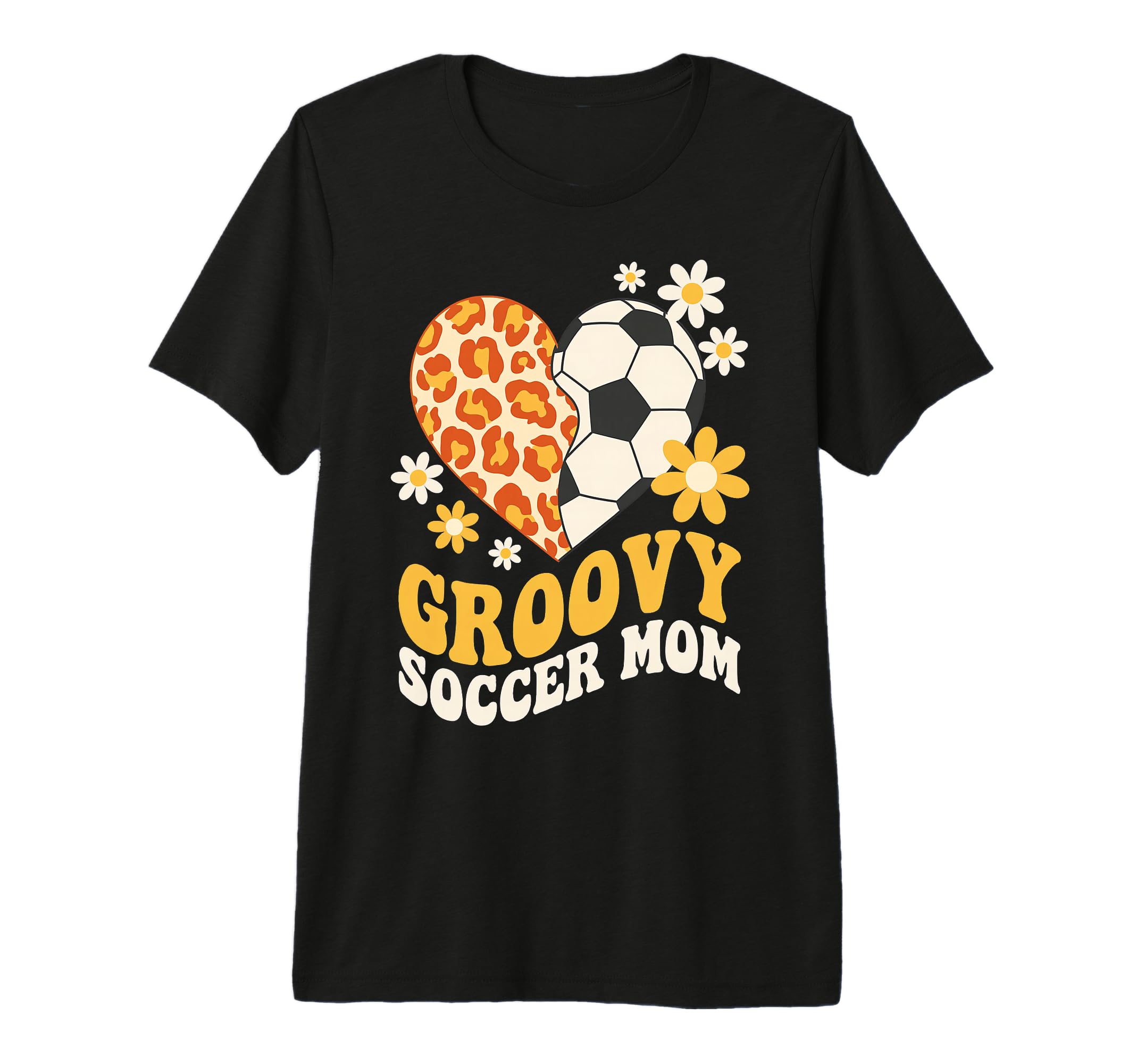 Groovy Leopard Floral Soccer Heart Tri T-Shirt - Trendy Graphic for Adults - T-Shirt, Sweatshirt, Hoodie