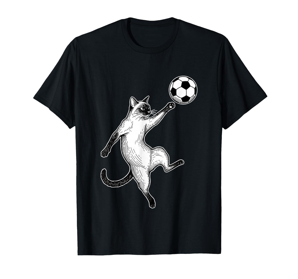 Soccer Siamese Cat Playing Ball Funny T-Shirt - Minimalist Print Unisex - T-Shirt, Sweatshirt, Hoodie
