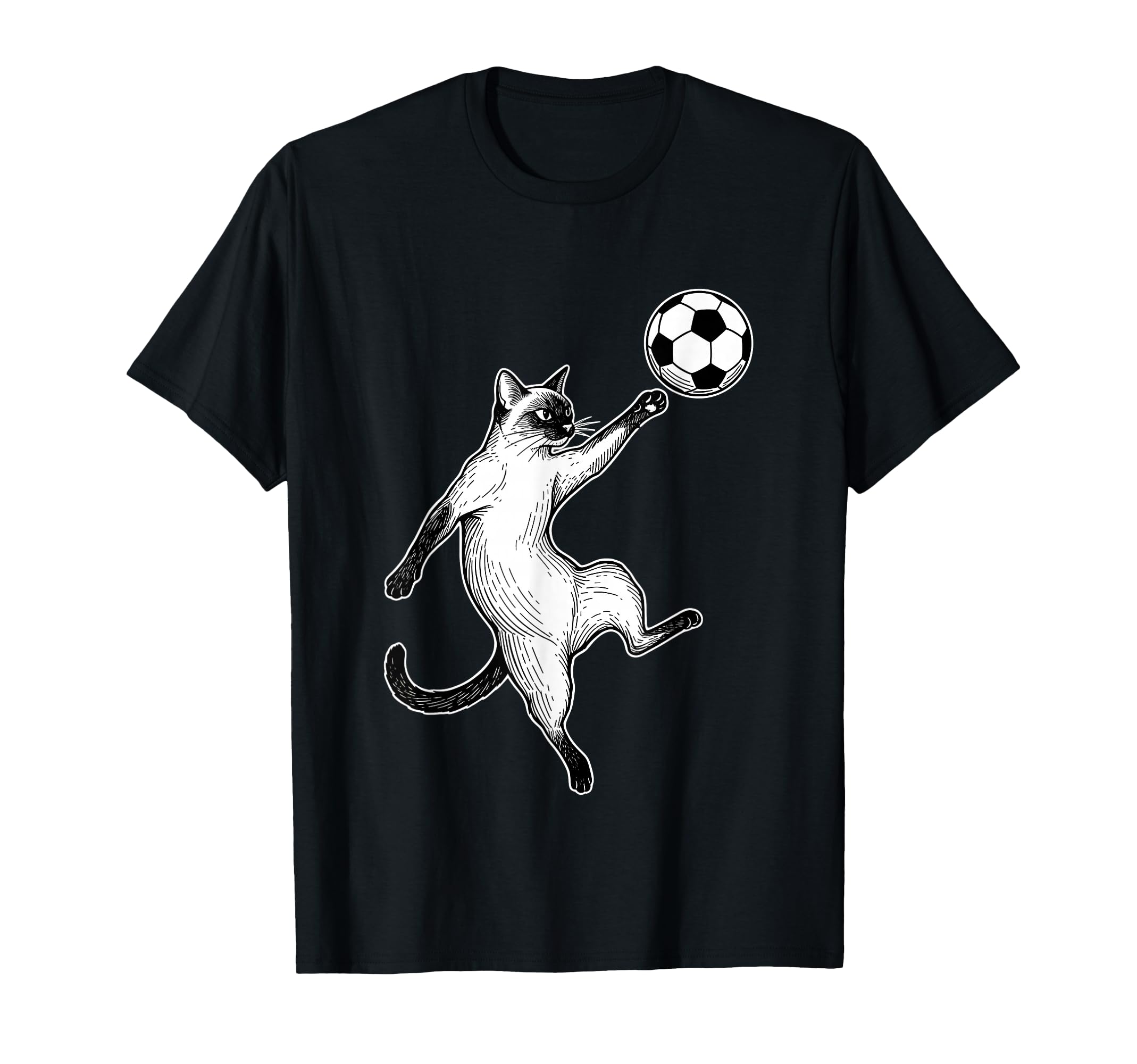 Soccer Siamese Cat Playing Ball Funny T-Shirt - Minimalist Print Unisex - T-Shirt, Sweatshirt, Hoodie