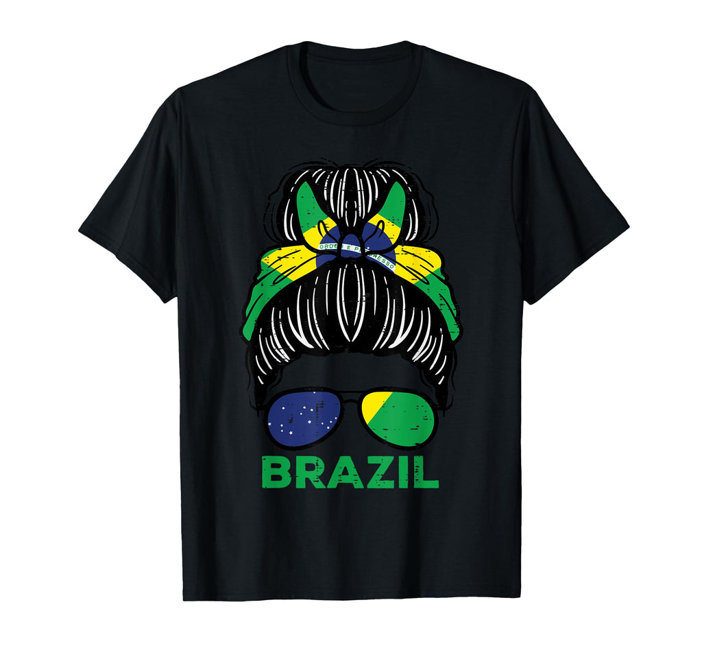 Brazil Flag Brasil Hairbun Football T-Shirt - Trendy Graphic for Adults - T-Shirt, Sweatshirt, Hoodie