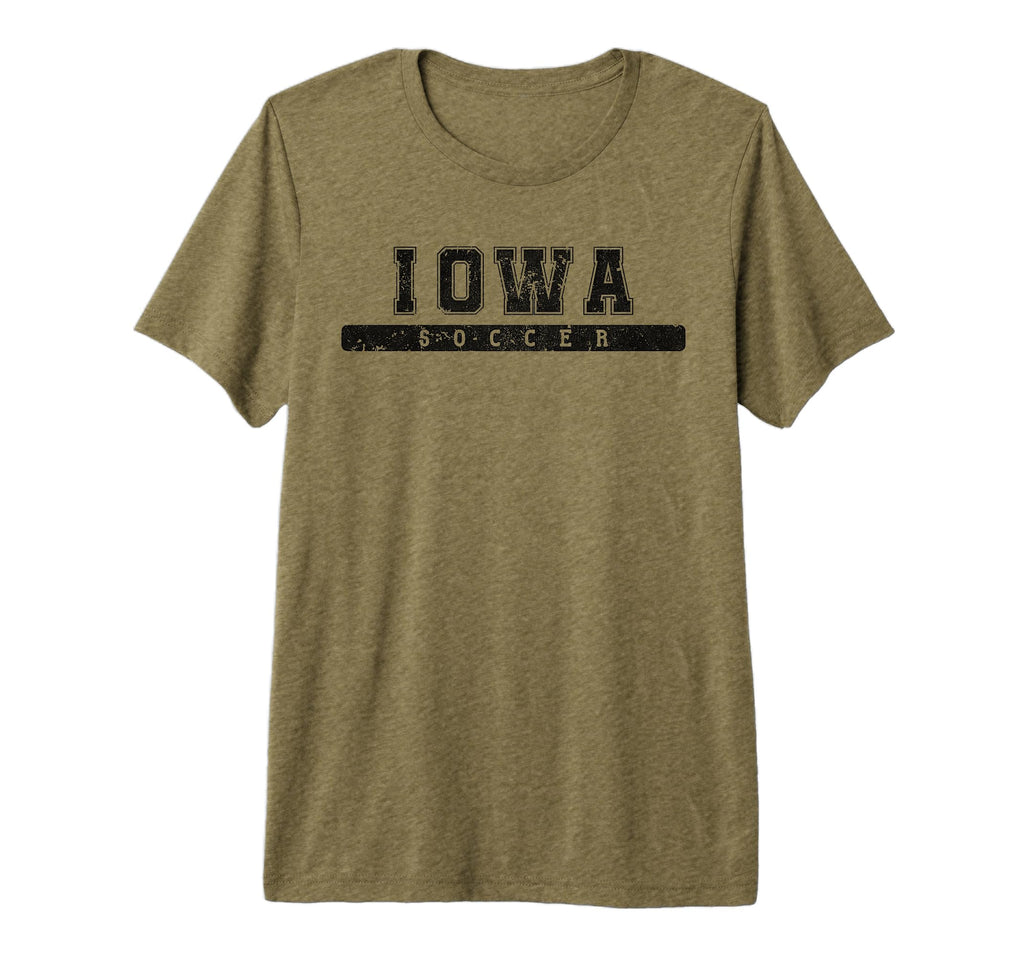Iowa Soccer Black Text Tri Blend T-Shirt - Trendy Graphic Unisex - T-Shirt, Sweatshirt, Hoodie