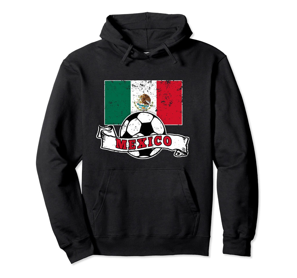 Mexico Soccer Ball And Flag Distressed Hoodie - Streetwear Style for Adults - T-Shirt, Sweatshirt, Hoodie