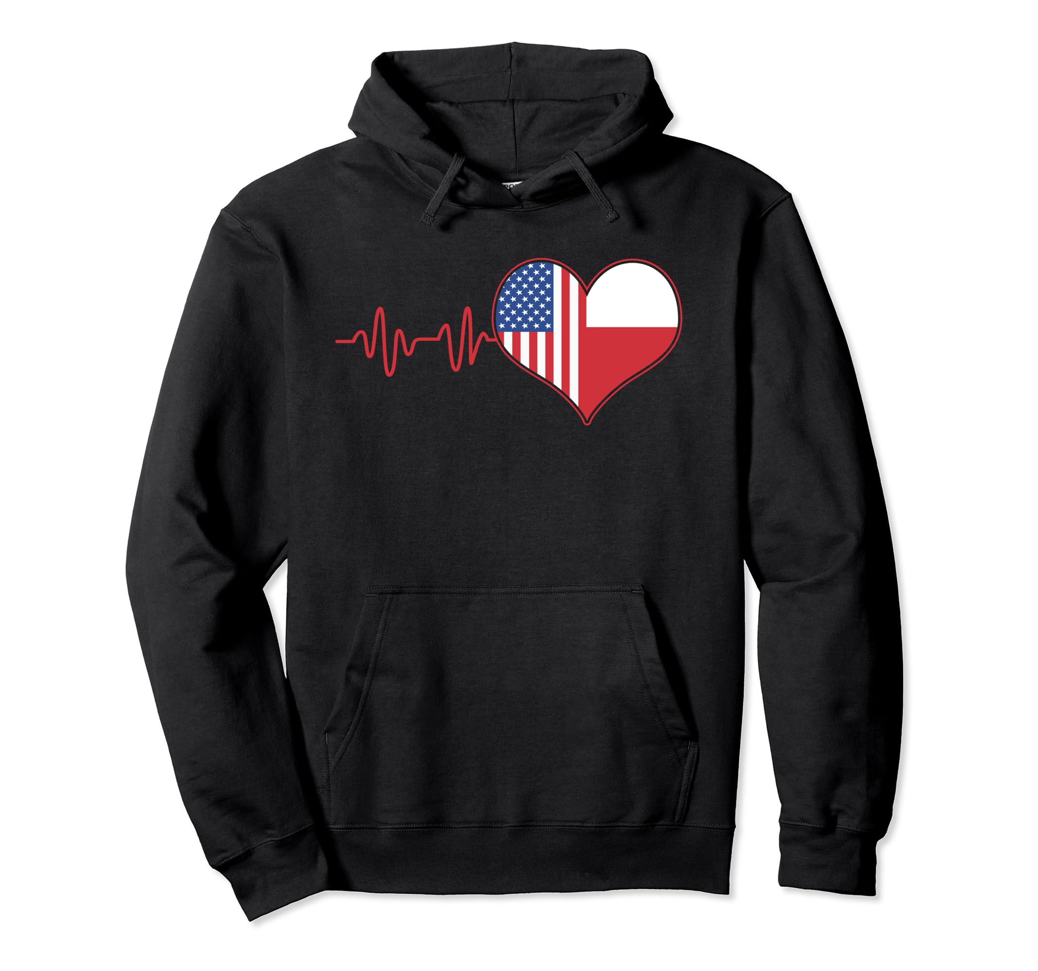 Half Polish Half American Flag Heartbeat Hoodie - Custom Art Print Unisex - T-Shirt, Sweatshirt, Hoodie