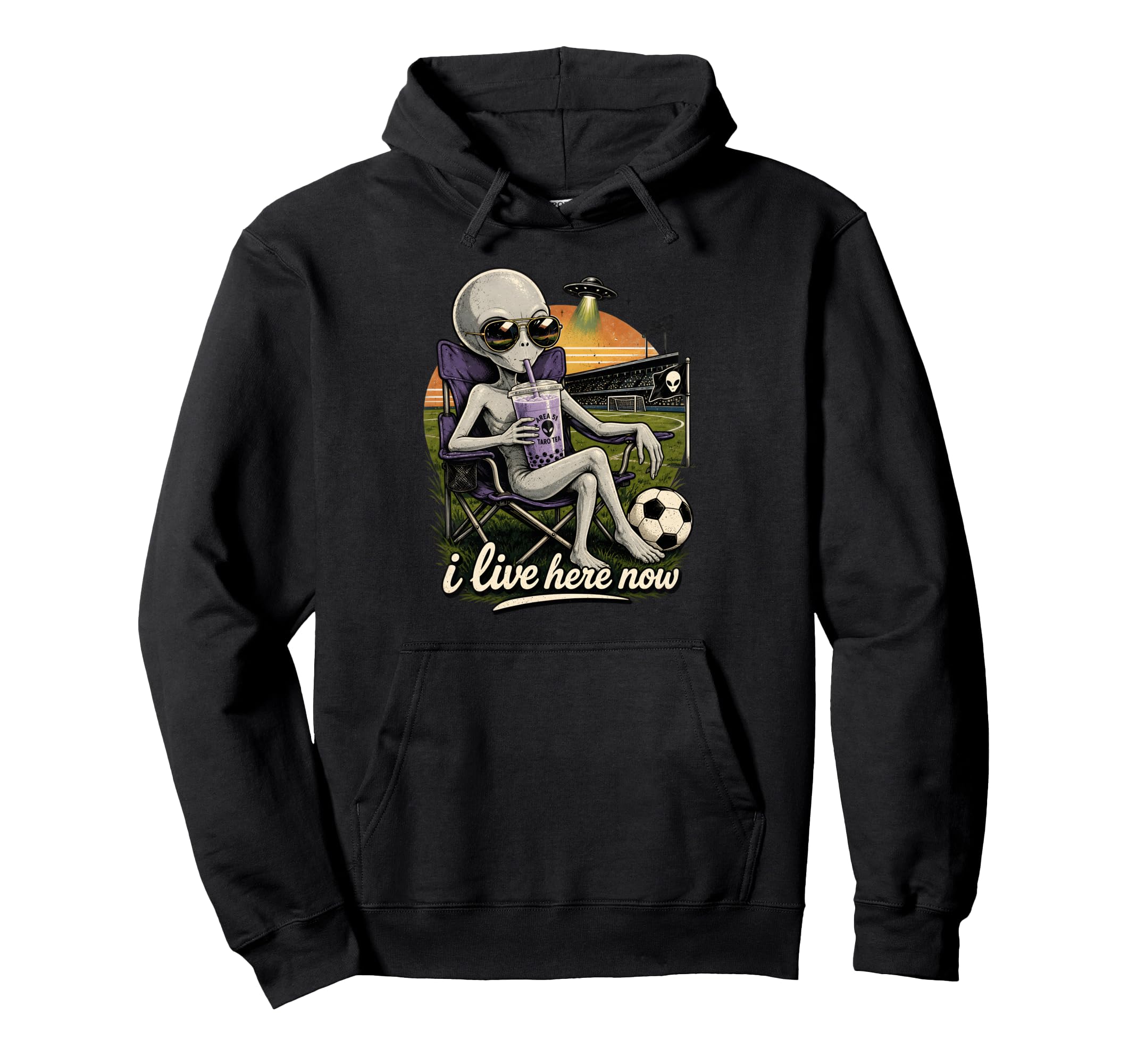 Funny Ufo Alien Soccer Field I Hoodie - Casual Everyday Wear for Adults - T-Shirt, Sweatshirt, Hoodie