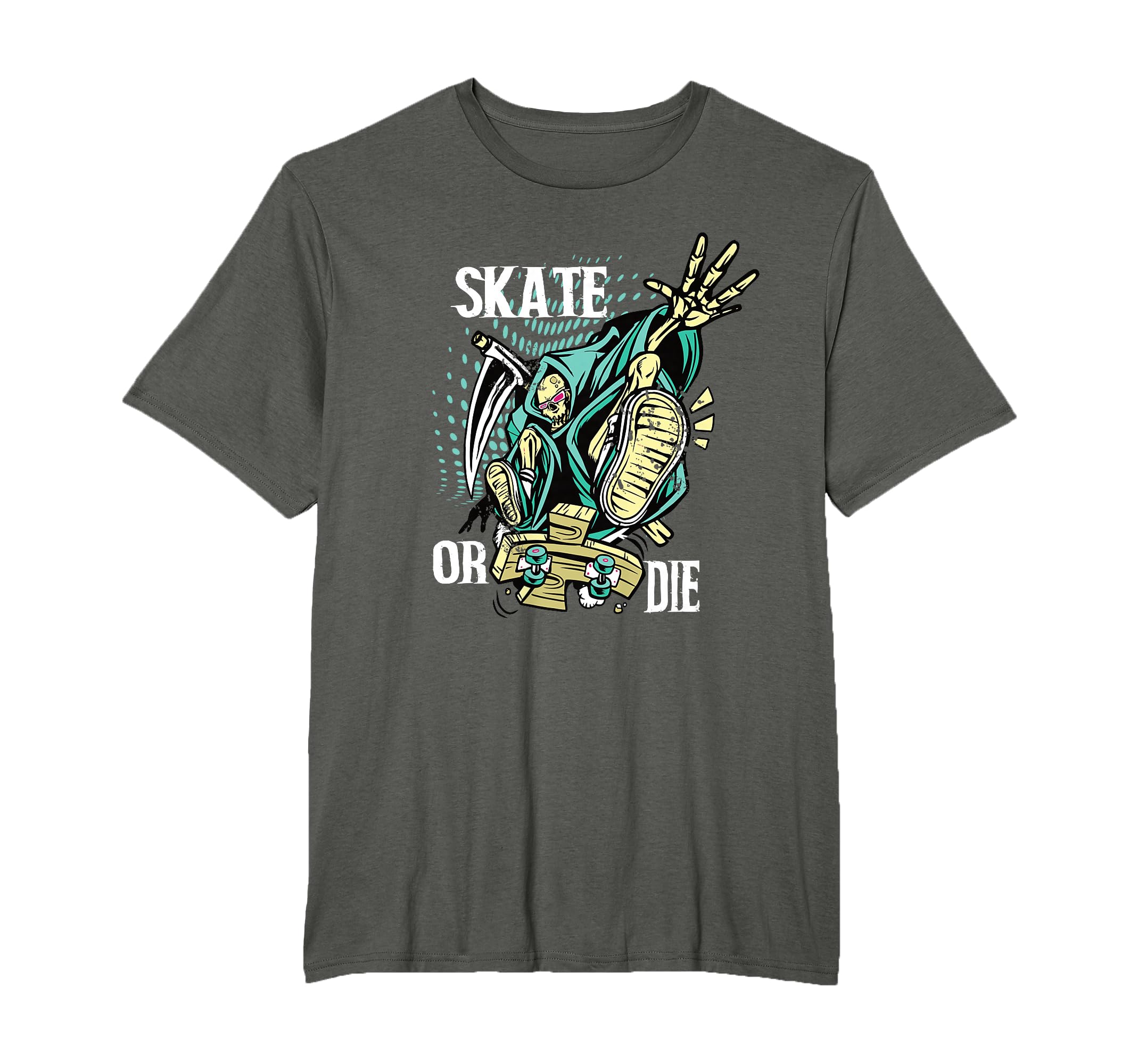 Skate Or Die Skaters Skull Skeleton T-Shirt - Custom Art Print for Adults - T-Shirt, Sweatshirt, Hoodie