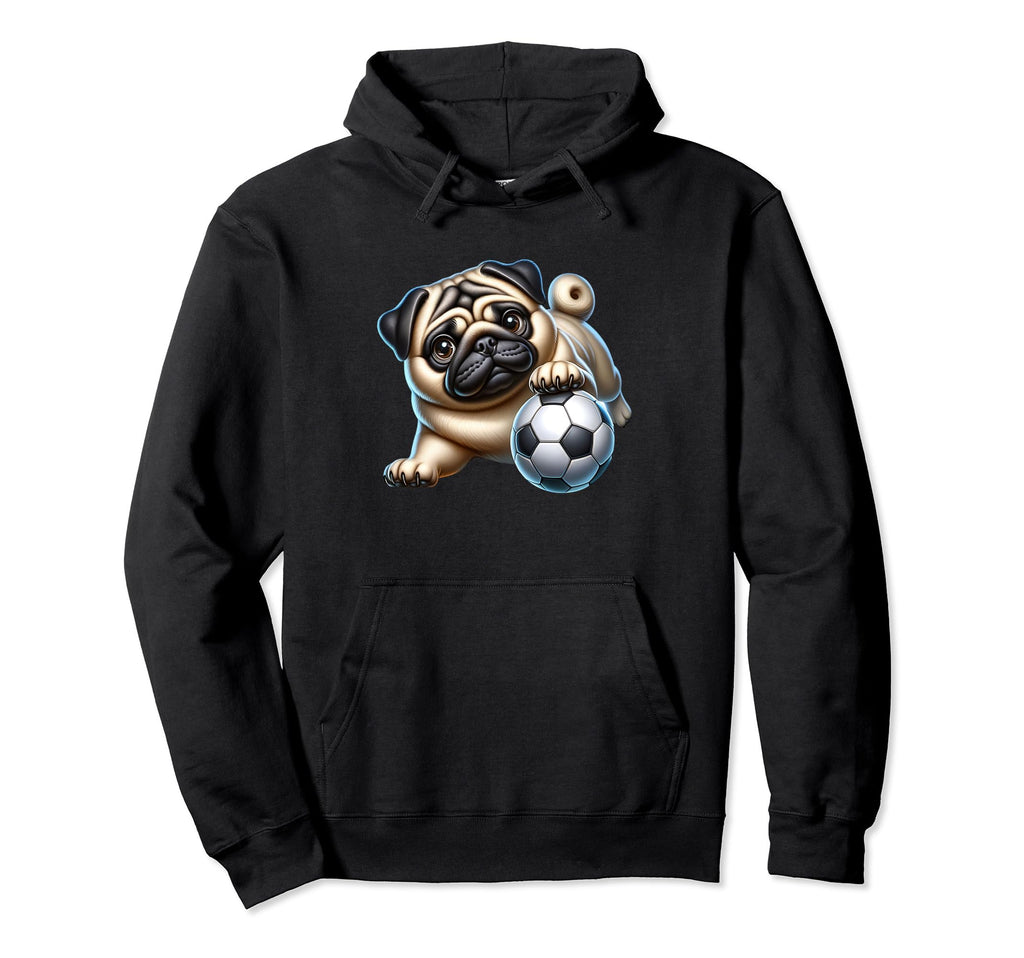 Pug Soccer Player Fan Champion Ball Hoodie - Novelty Apparel for Adults - T-Shirt, Sweatshirt, Hoodie