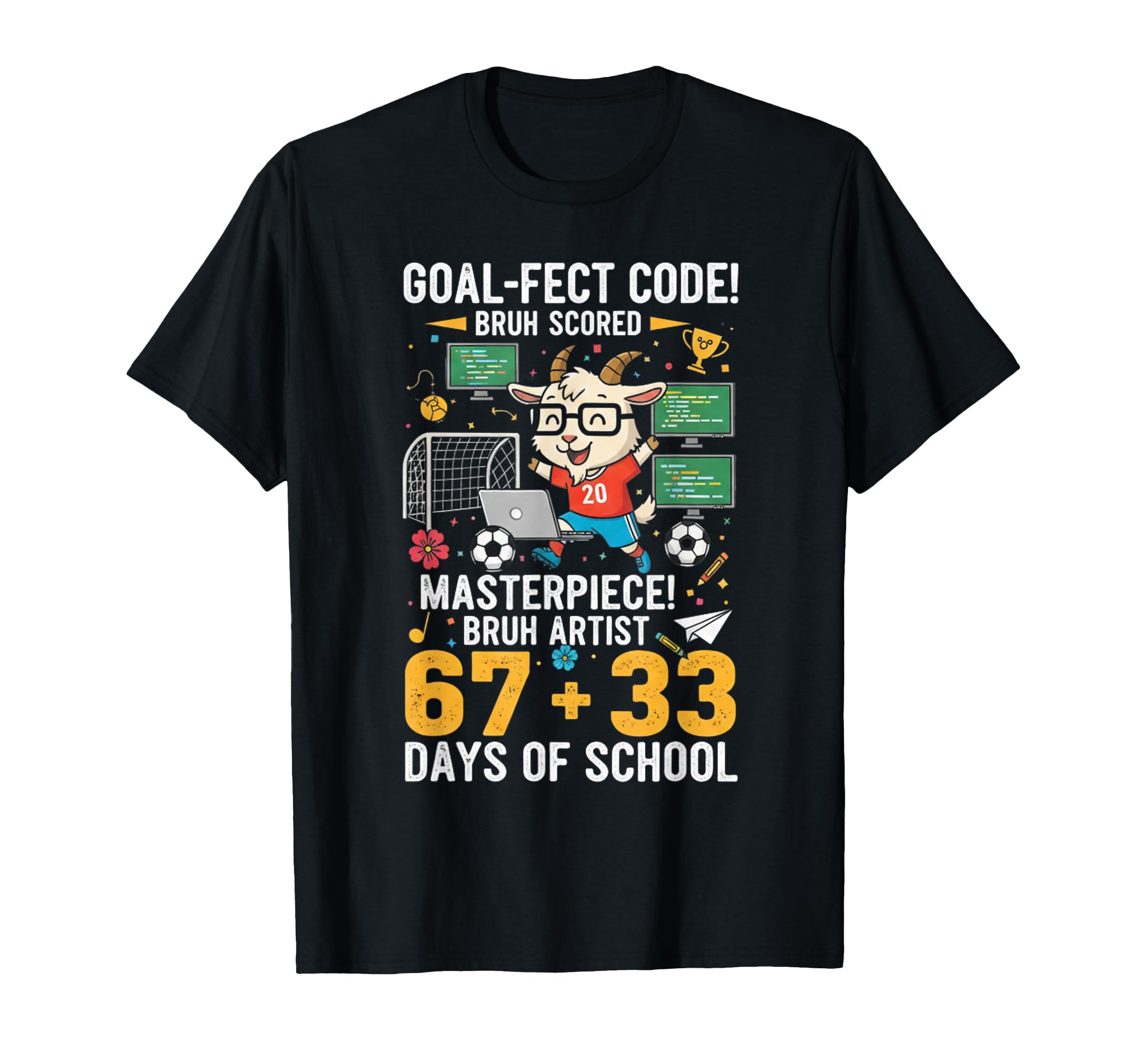 100 Days School Coding Goat Soccer T-Shirt - Trendy Graphic for Adults - T-Shirt, Sweatshirt, Hoodie